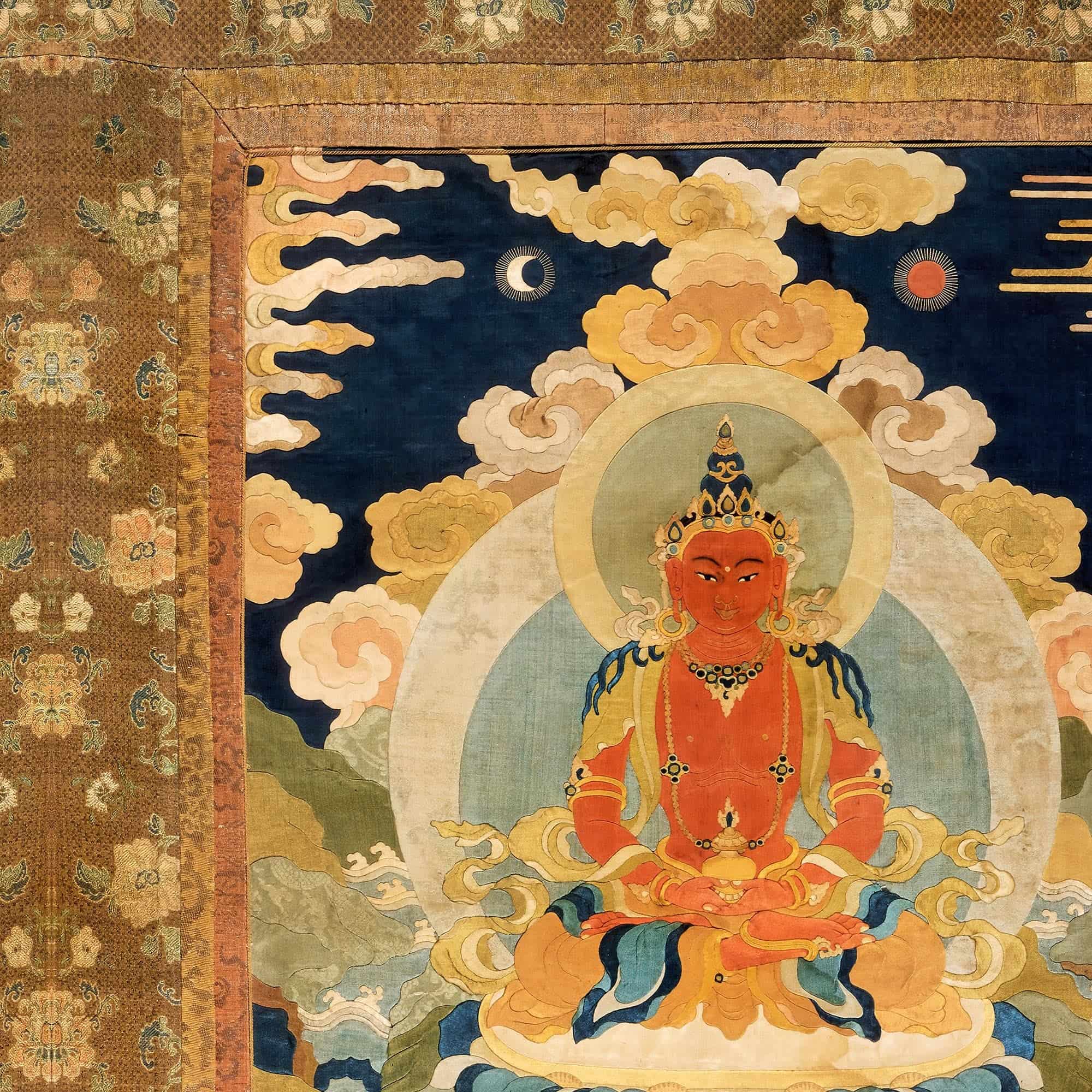 Amitabha (Amitayus), the Bodhisattva of Limitless Life, Tibetan Antique Fine Art Print