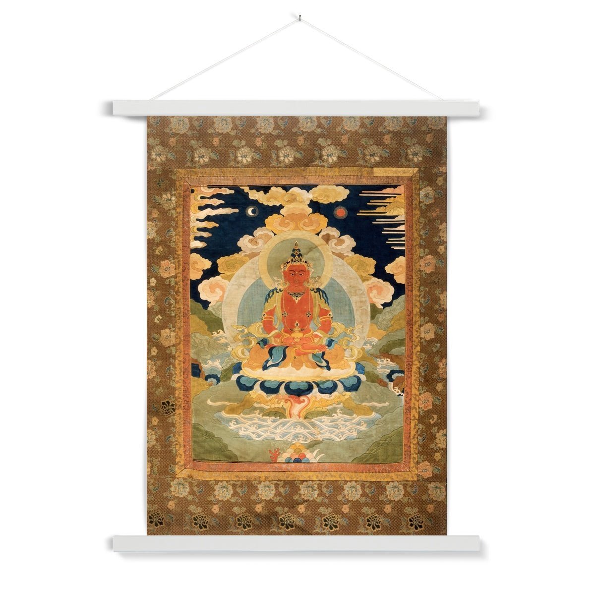 Fine art 6"x8" / White Frame Amitabha, the Bodhisattva of Infinite Light, Tibetan Vintage Fine Art Print with Hanger