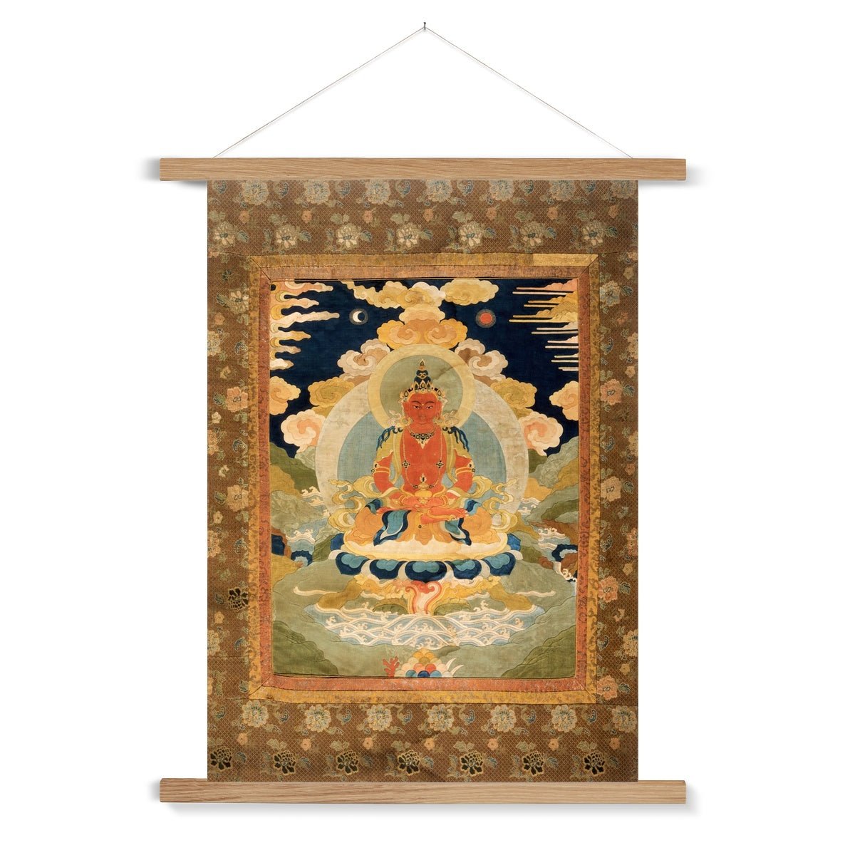 Fine art 6"x8" / Natural Frame Amitabha, the Bodhisattva of Infinite Light, Tibetan Vintage Fine Art Print with Hanger