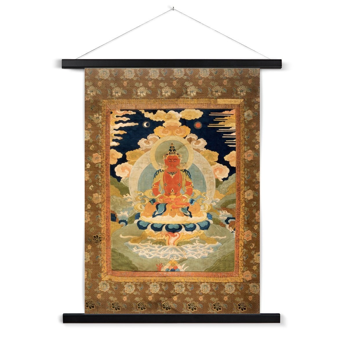 Fine art 6&quot;x8&quot; / Black Frame Amitabha, the Bodhisattva of Infinite Light, Tibetan Vintage Fine Art Print with Hanger