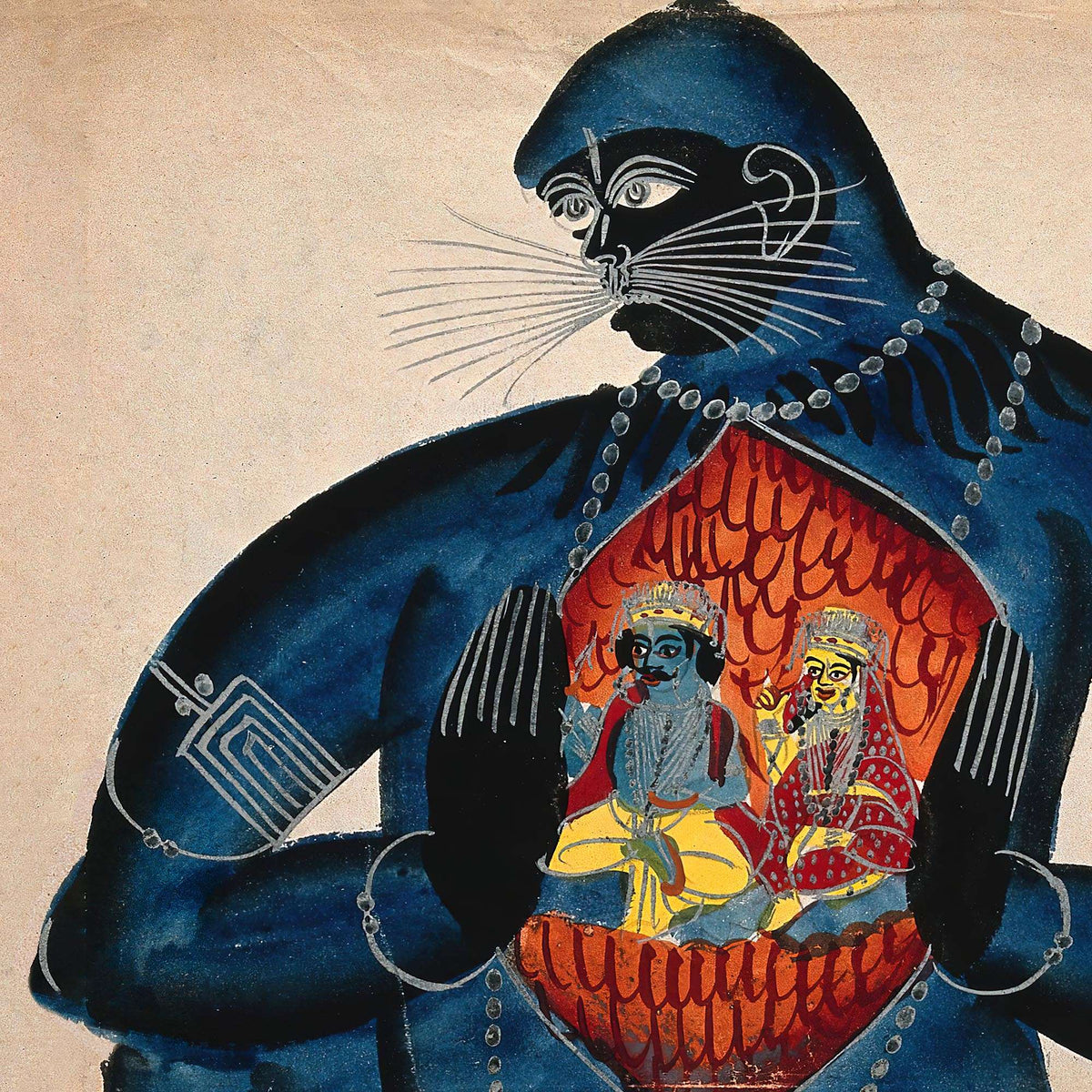 Ancient Hanuman Revealing Rama (Vishnu) and Sita in His Heart Vedic Hindu Folk Art Antique Giclée Fine Art Print