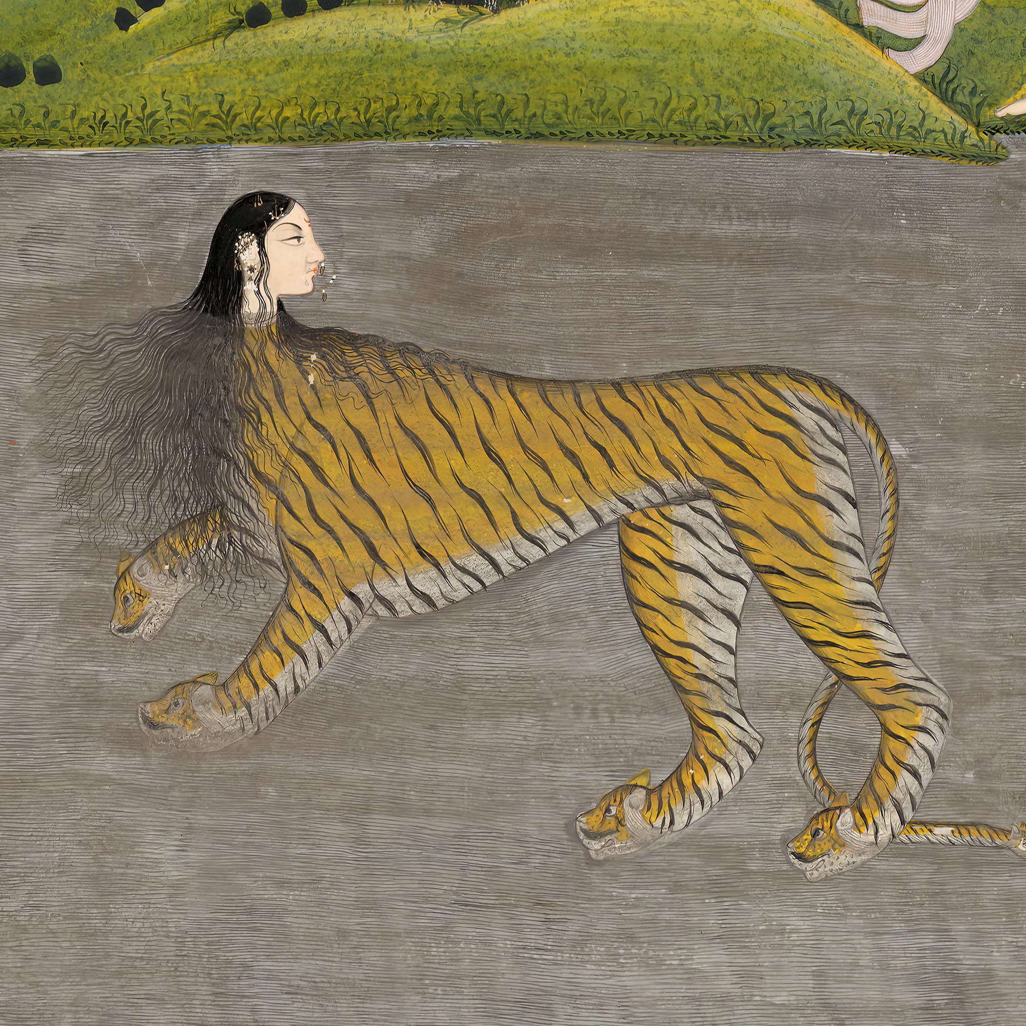 giclee 6"x6" Ancient Indian Yali Tiger Woman | Indian Hindu Gift Dakini Yogi Divine Women, Lion Yoga Vedic Om Cat Lover | Fine Art Print