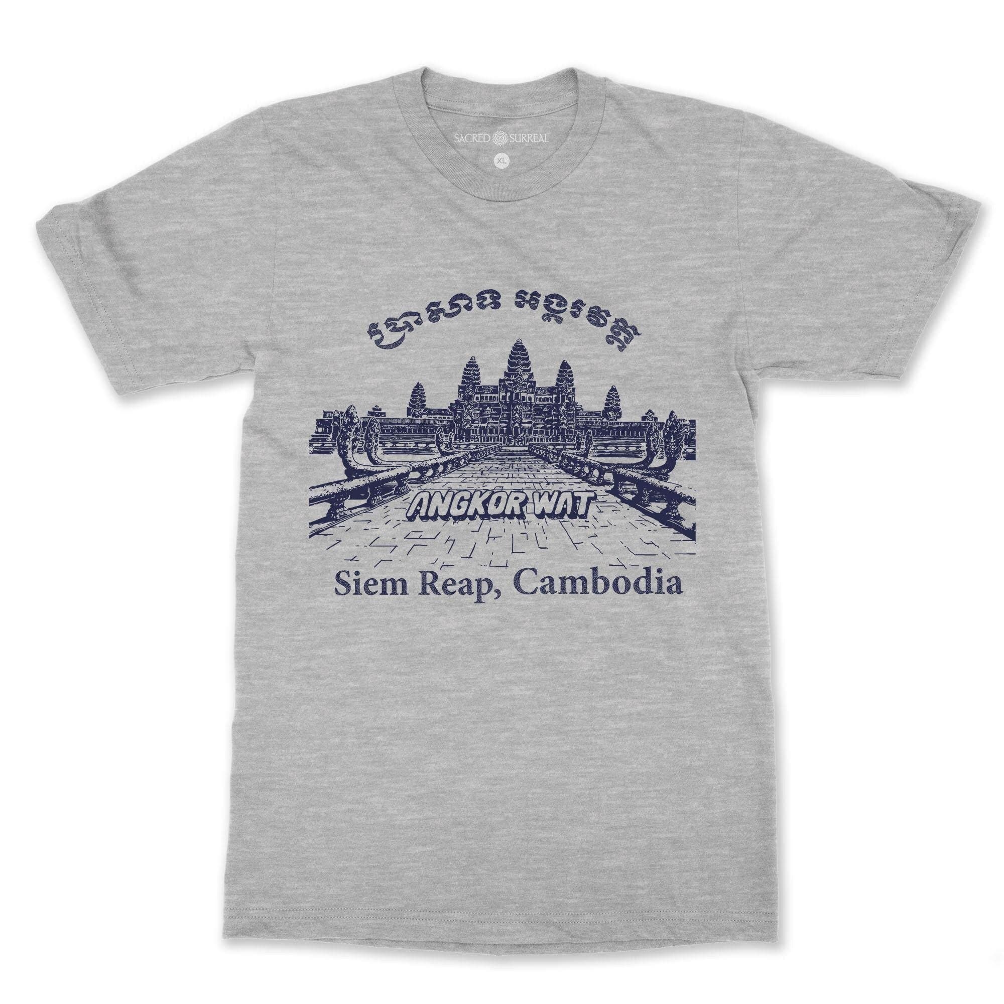 DTG T-Shirt S / Sport Grey Angkor Wat, Siem Reap, Cambodia Vintage Buddhist Temple Sacred Cosmology Site | Khmer Hindu Vishnu T-Shirt Tee