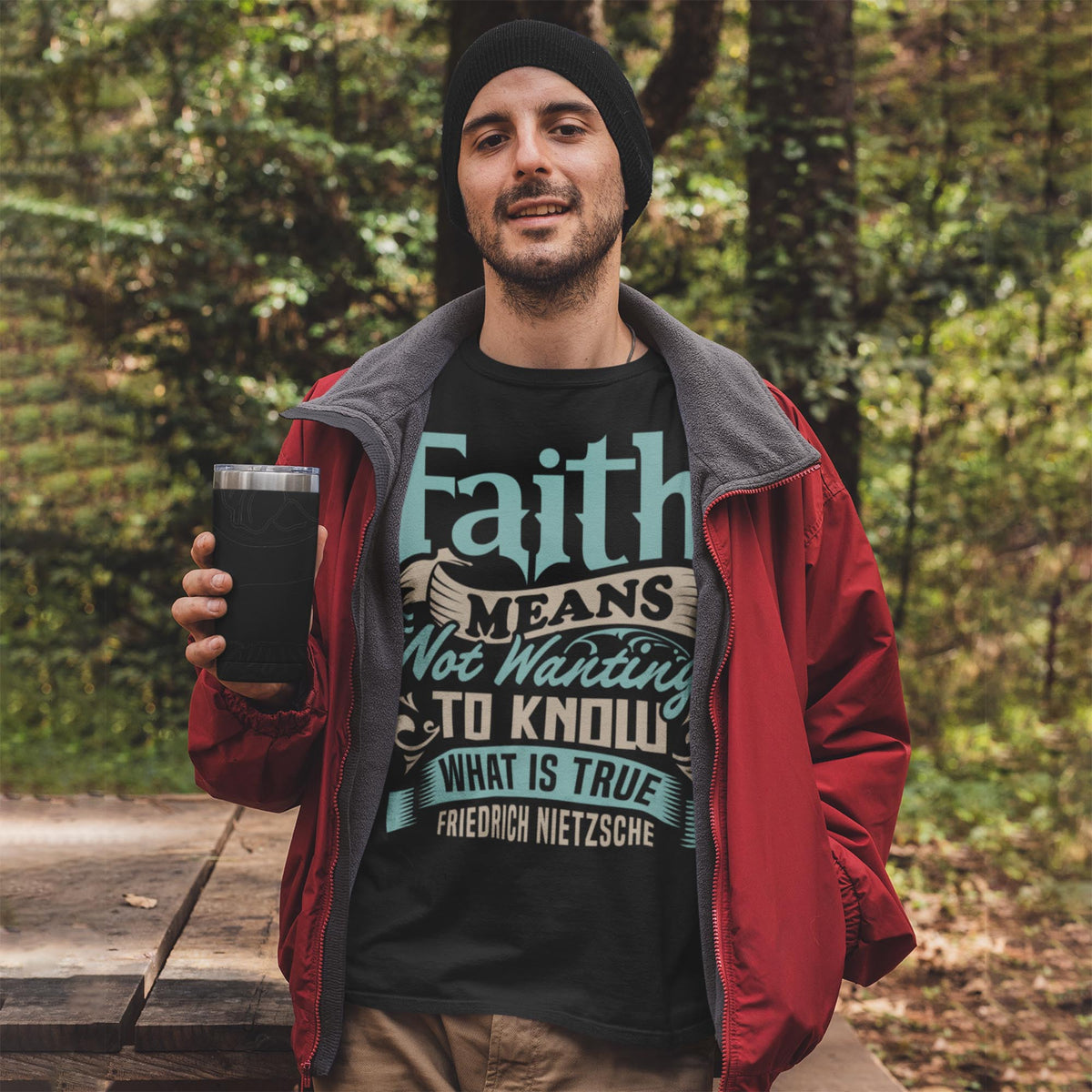 Anti-Faith Nietzsche Meme | Reason, Science Based | Godless, Heathen Socialist Atheist Graphic Art T-Shirt