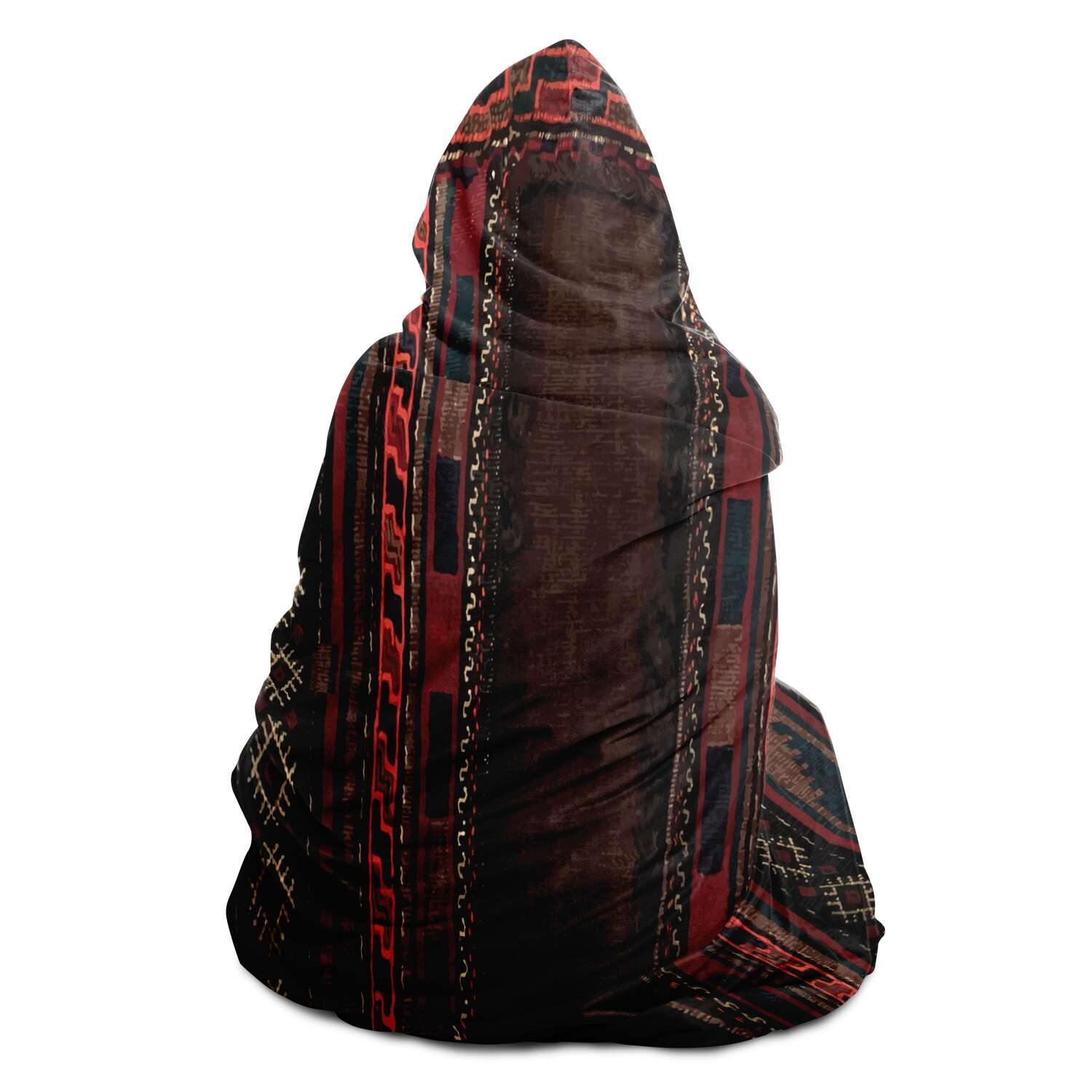 Hooded Blanket - AOP Antique Afghan Camel Bag Hooded Blanket