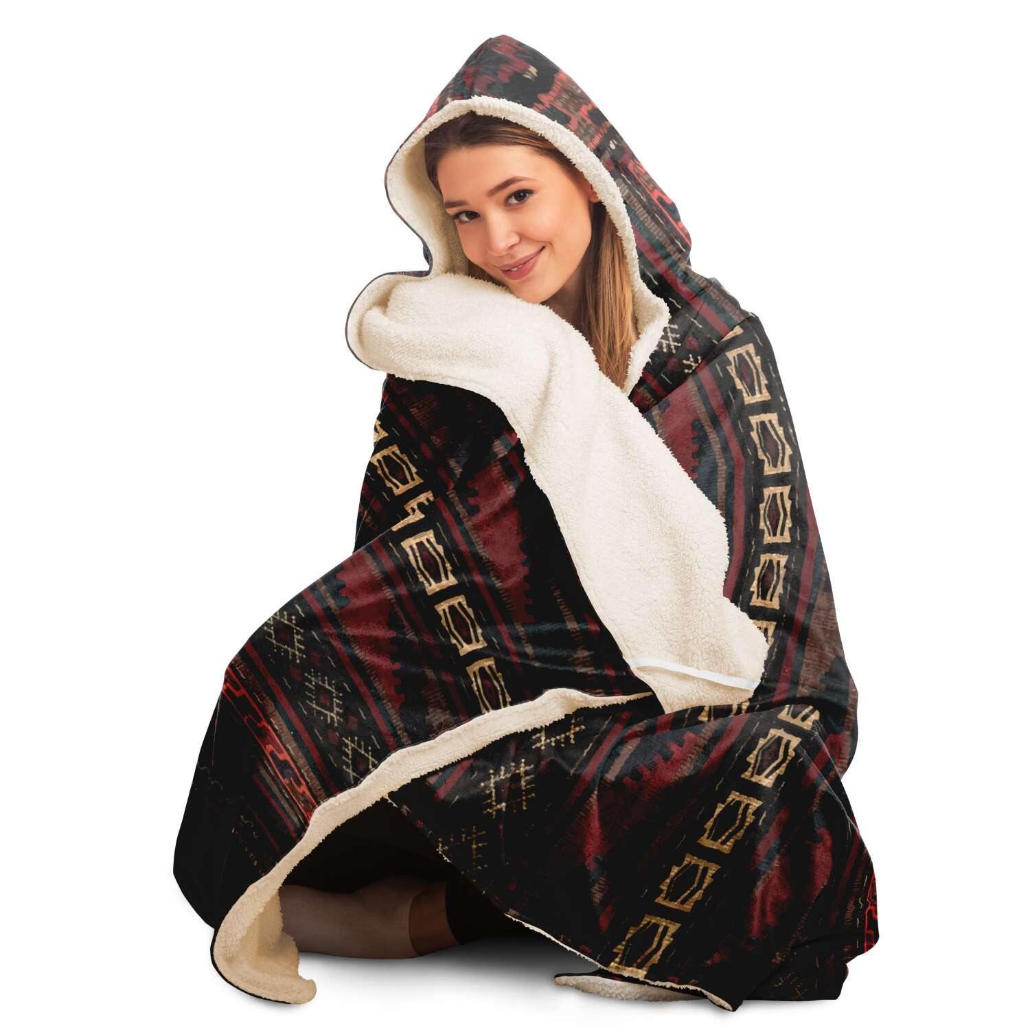 Hooded Blanket - AOP Antique Afghan Camel Bag Hooded Blanket