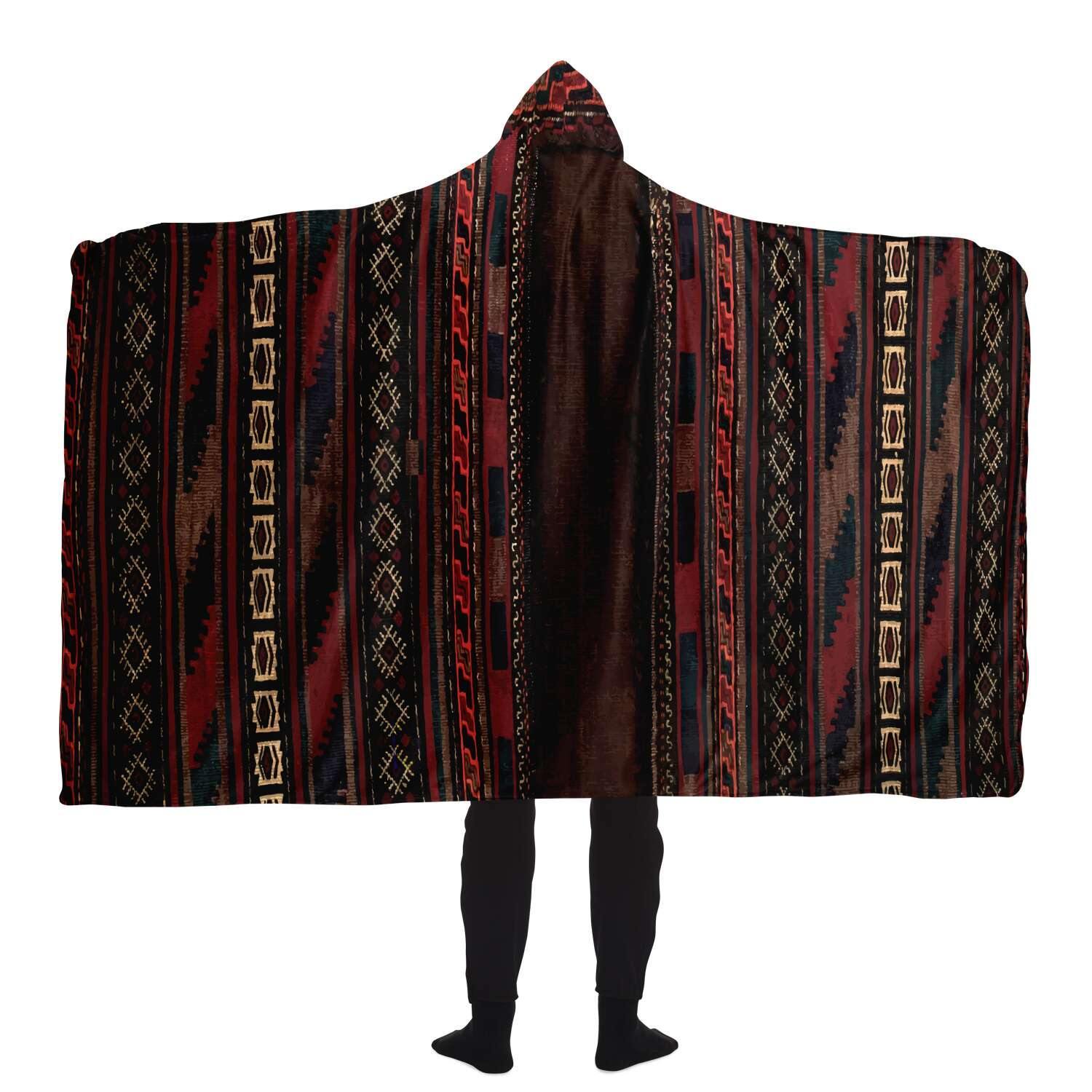 Hooded Blanket - AOP Antique Afghan Camel Bag Hooded Blanket