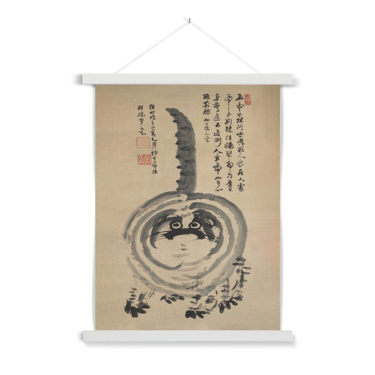 Hangar Thangka Antique "Chonk" Fat Housecat, Zen Gift Hakuin Sumi-E Japanese Kawaii Cute Pet Kitty Cat Brush Painting Fine Art Print with Hanger