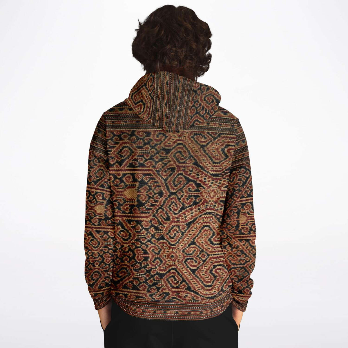 Antique Ikat-Inspired Ethnic Boho Bohemian Hippy Batik Thai Laos Indonesian Asian Textile Design Tribal Pullover Hoodie