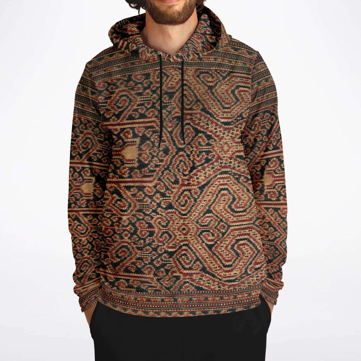 Antique Ikat-Inspired Ethnic Boho Bohemian Hippy Batik Thai Laos Indonesian Asian Textile Design Tribal Pullover Hoodie