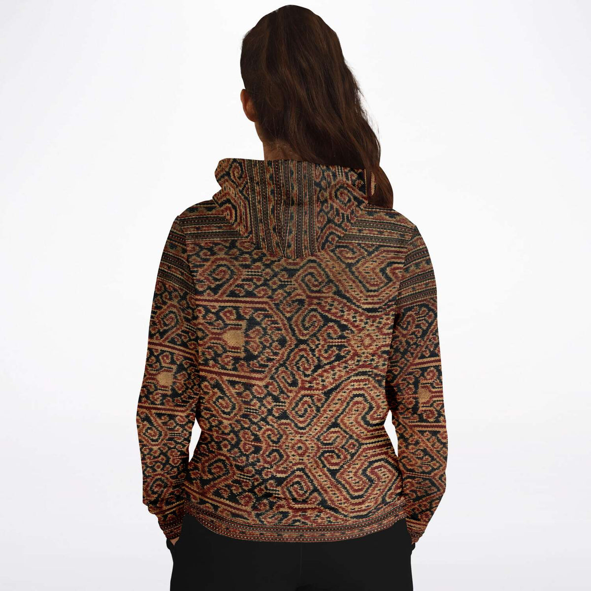 Antique Ikat-Inspired Ethnic Boho Bohemian Hippy Batik Thai Laos Indonesian Asian Textile Design Tribal Pullover Hoodie