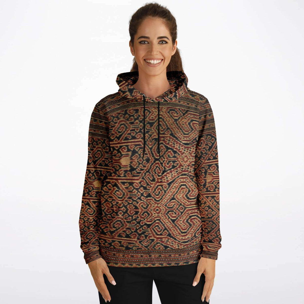 Antique Ikat-Inspired Ethnic Boho Bohemian Hippy Batik Thai Laos Indonesian Asian Textile Design Tribal Pullover Hoodie