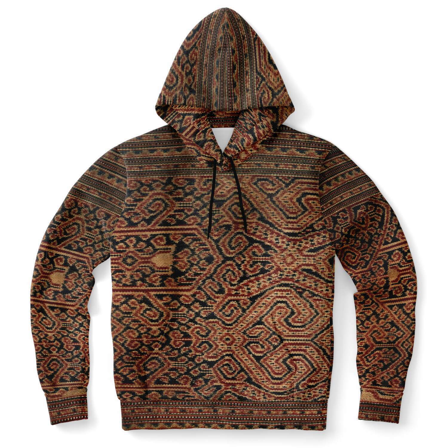 Antique Ikat-Inspired Ethnic Boho Bohemian Hippy Batik Thai Laos Indonesian Asian Textile Design Tribal Pullover Hoodie