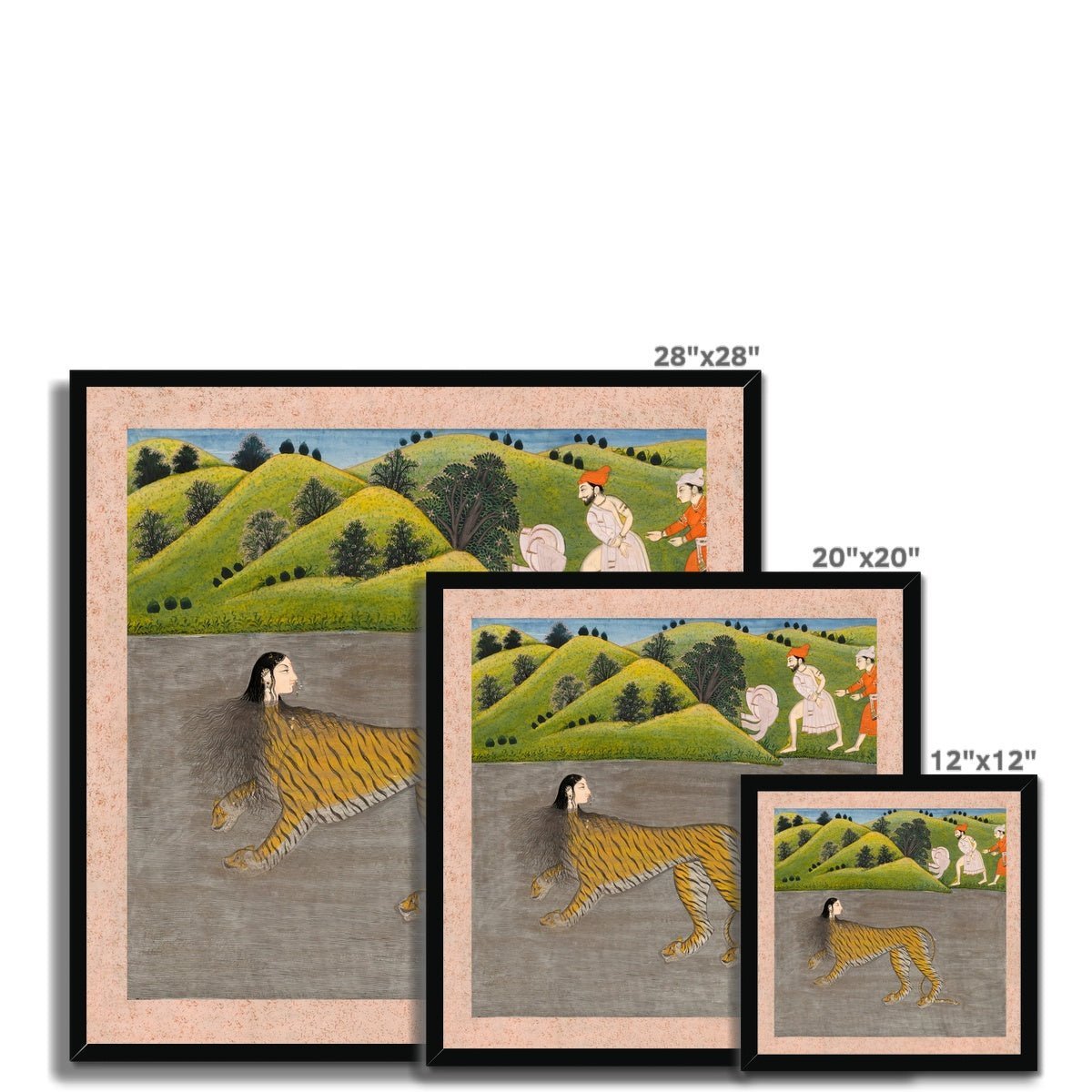 Framed Print Antique Indian Mythological Tiger Woman (Lion) | Indian Hindu Vedic Om Cat Framed Art Print