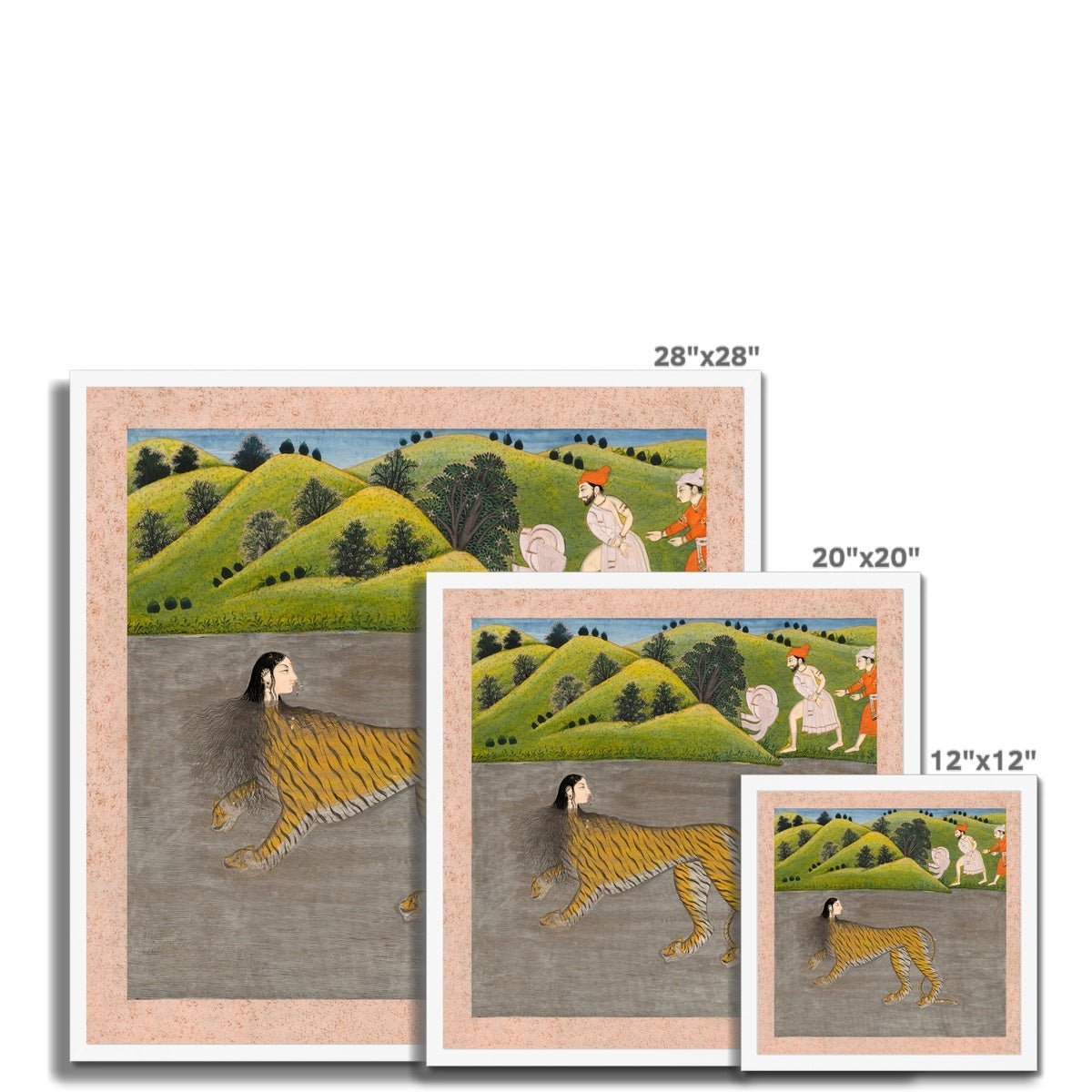 Framed Antique Indian Mythological Tiger Woman (Yali) | Indian Hindu Vedic Om Cat Gift Framed Art Print