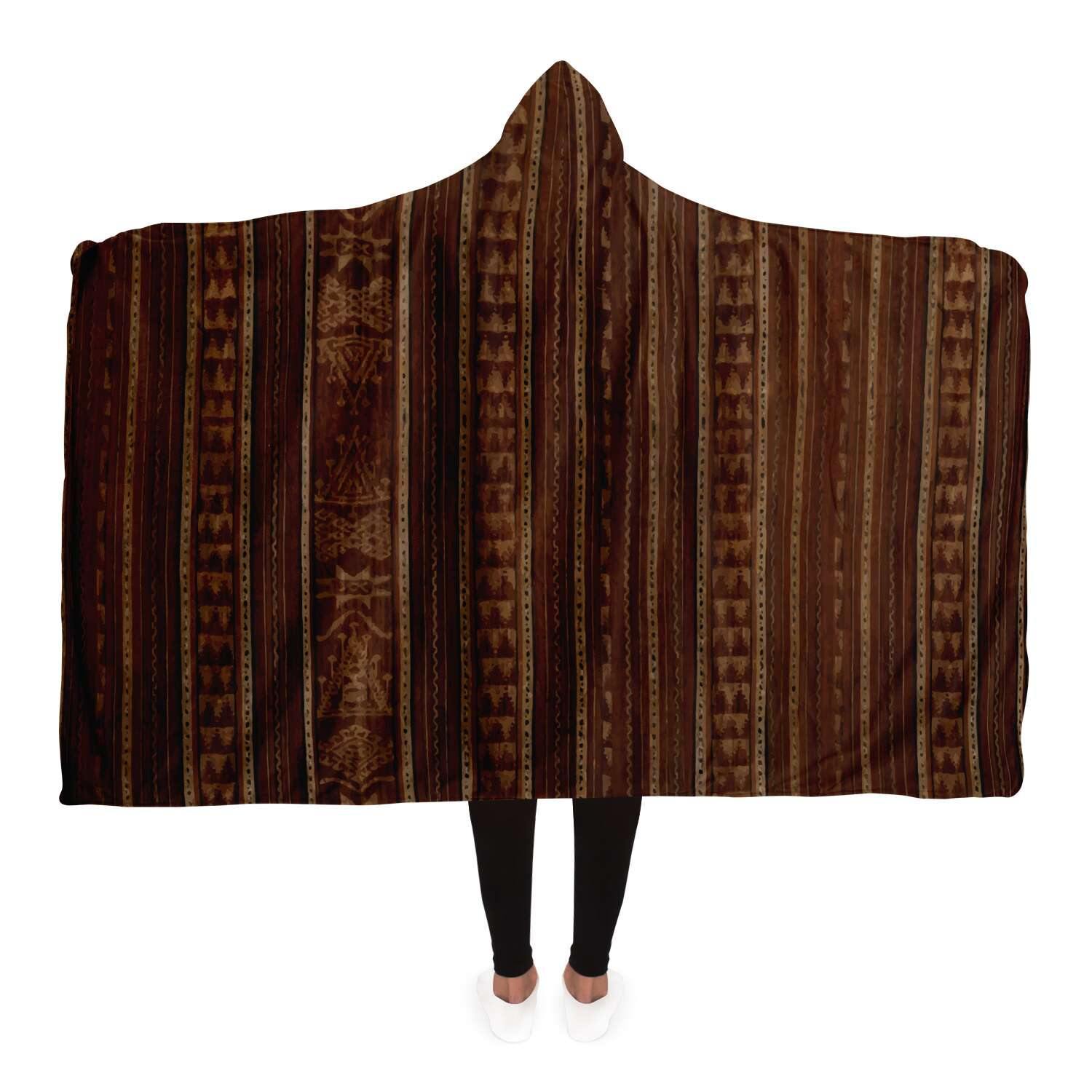 Hooded Blanket - AOP Adult / Premium Sherpa Antique Indonesian Ikat  Hooded Blanket