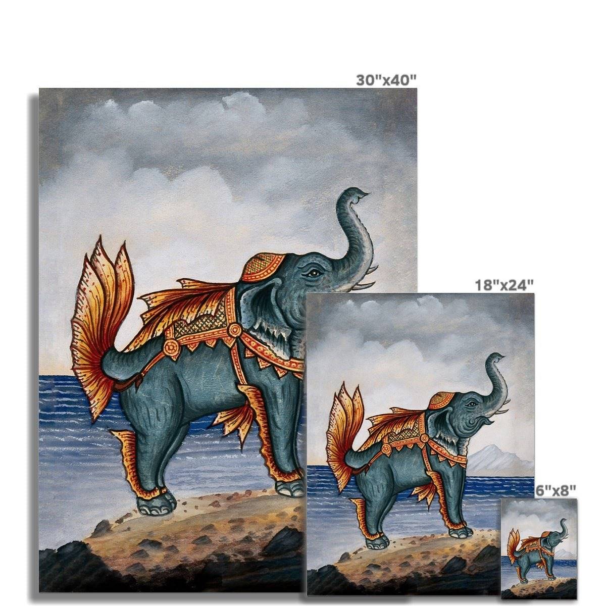 Antique Lana Thai Elephant Mermaid Surreal Vintage Giclee Fine Art Print