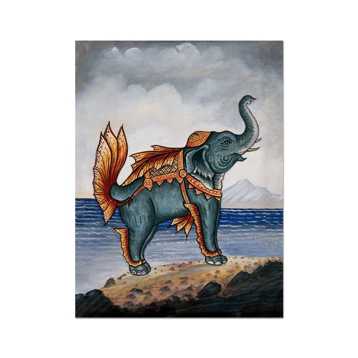 Antique Lana Thai Elephant Mermaid Surreal Vintage Giclee Fine Art Print