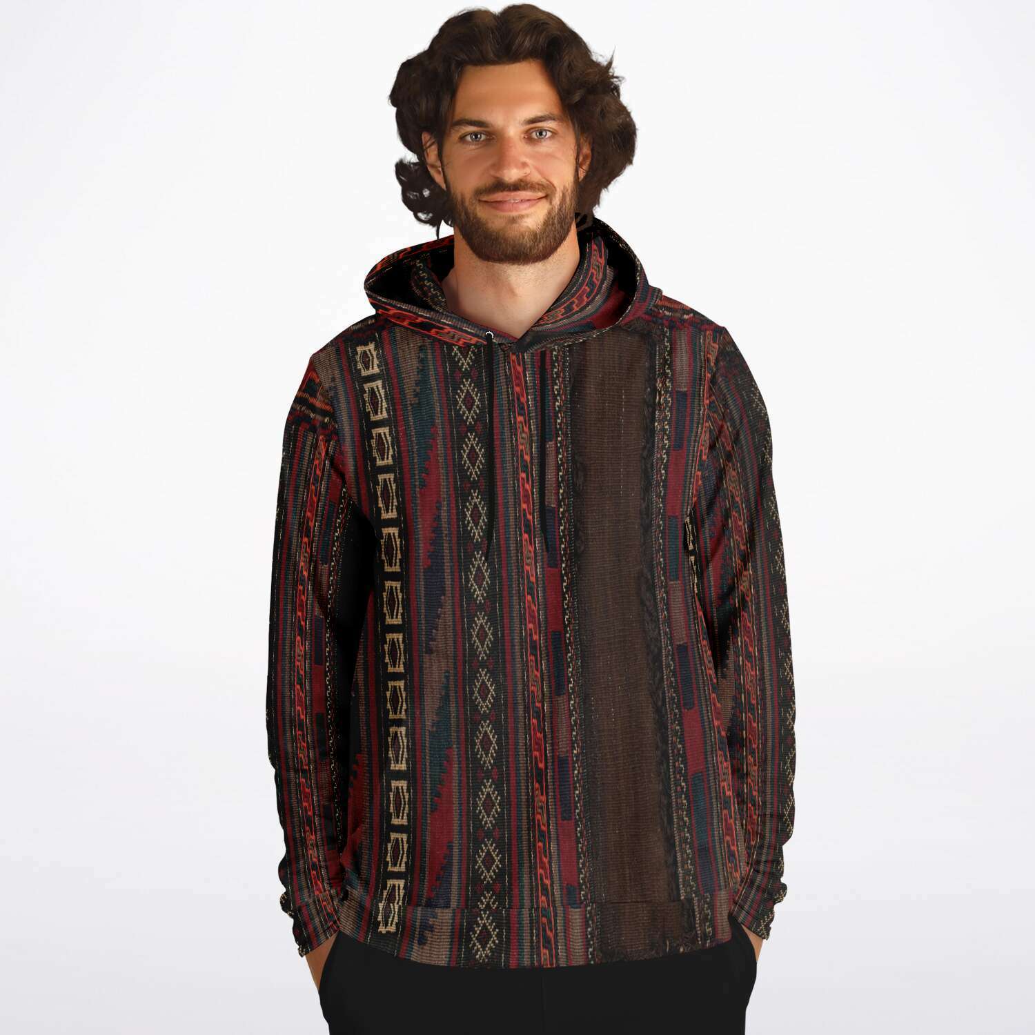 Antique Nomadic Baluch Tribal Saddle Bag Hoodie, Ethnic Boho Hippie Jacket Gift Bohemian Afghan Pullover Unisex Vintage Hoodie