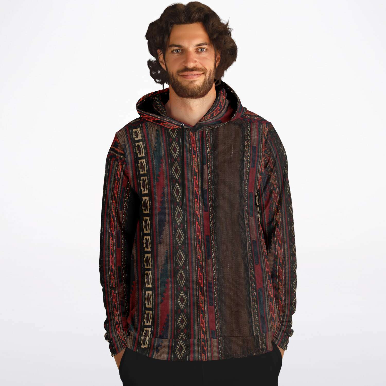 Fashion Hoodie - AOP Antique Nomadic Baluch Tribal Saddle Bag Hoodie, Ethnic Boho Hippie Jacket Gift Bohemian Afghan Pullover Unisex Vintage Hoodie