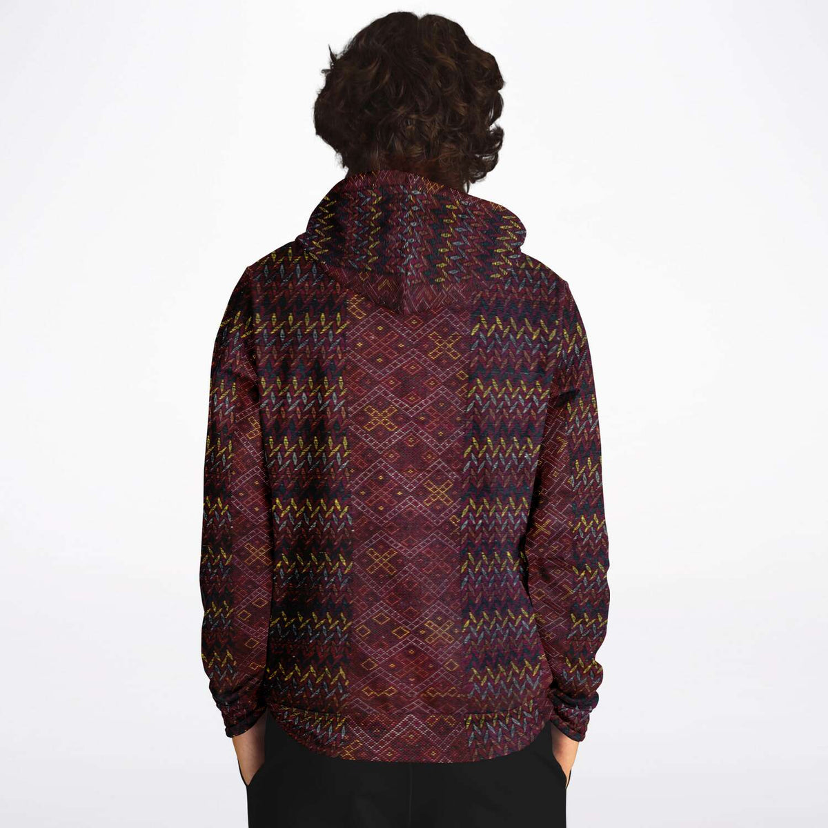 Antique Unisex Ikat-Inspired Ethnic Boho Bohemian Hippy Batik Thai Bali Indonesia SE Asian Textile Design Tribal Pullover Hoodie