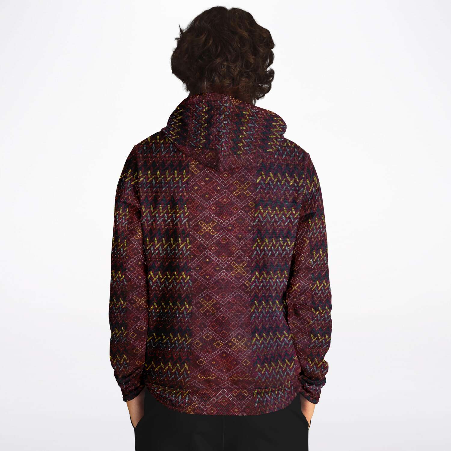 Fashion Hoodie - AOP Antique Unisex Ikat-Inspired Ethnic Boho Bohemian Hippy Batik Thai Bali Indonesia SE Asian Textile Design Tribal Pullover Hoodie