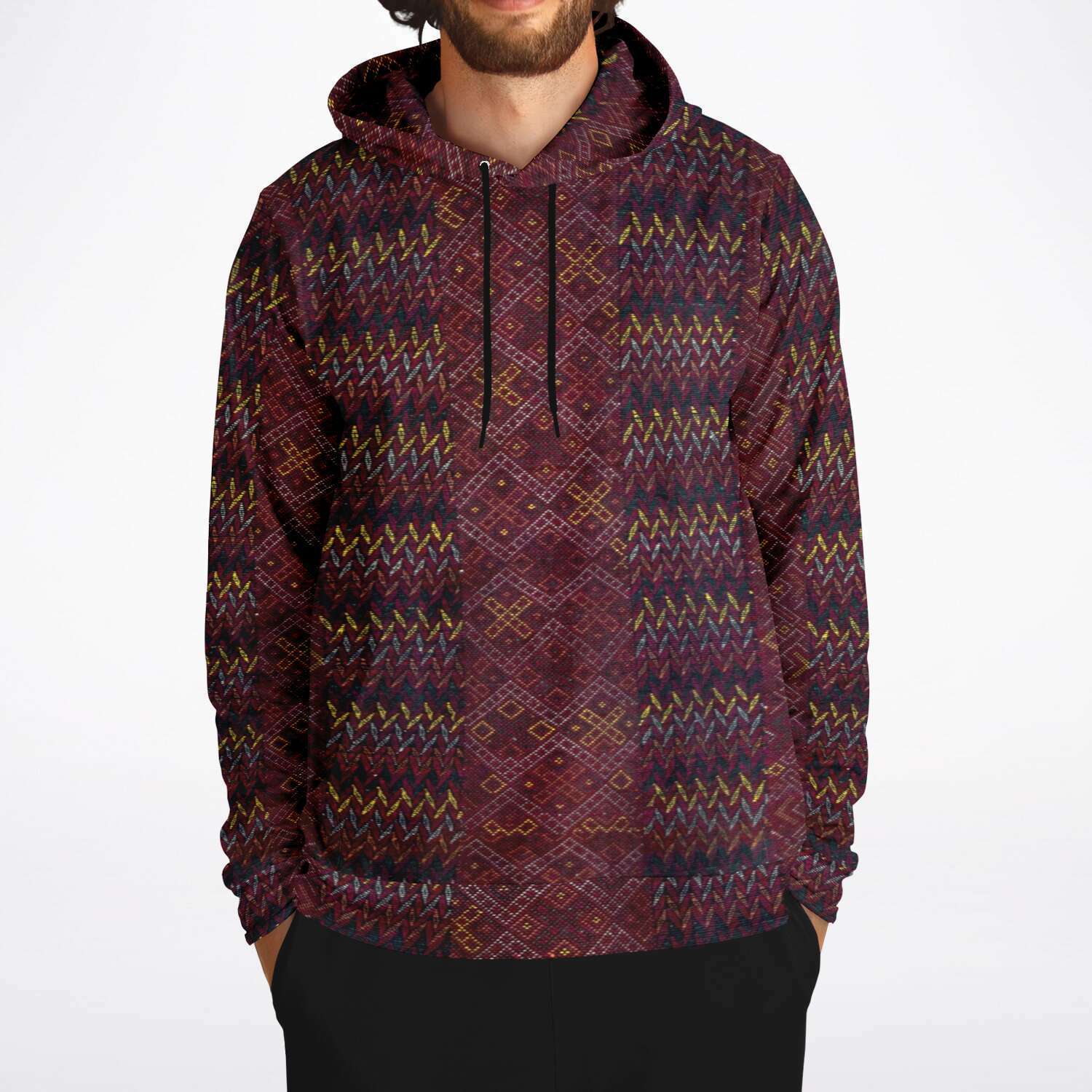 Antique Unisex Ikat-Inspired Ethnic Boho Bohemian Hippy Batik Thai Bali Indonesia SE Asian Textile Design Tribal Pullover Hoodie