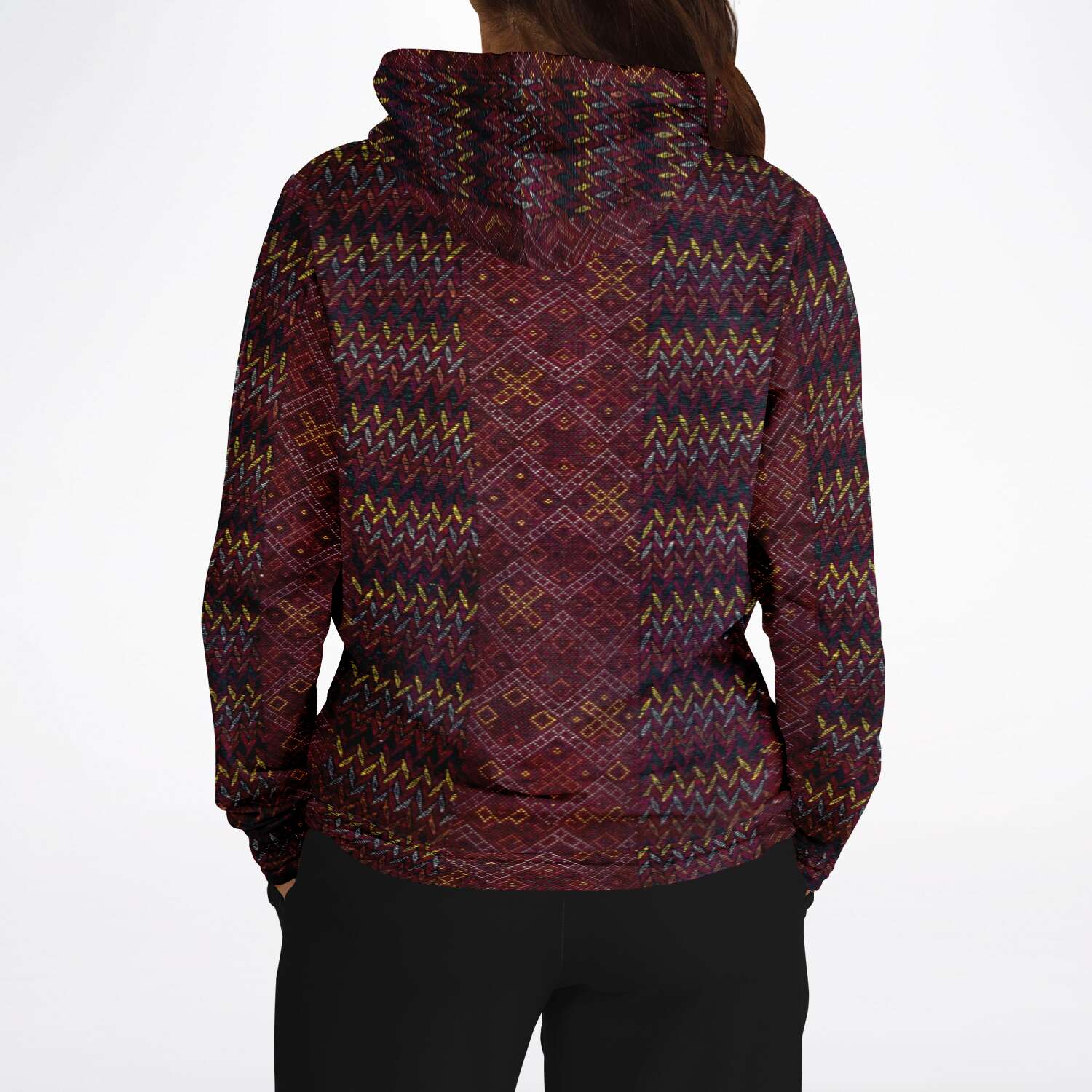 Antique Unisex Ikat-Inspired Ethnic Boho Bohemian Hippy Batik Thai Bali Indonesia SE Asian Textile Design Tribal Pullover Hoodie