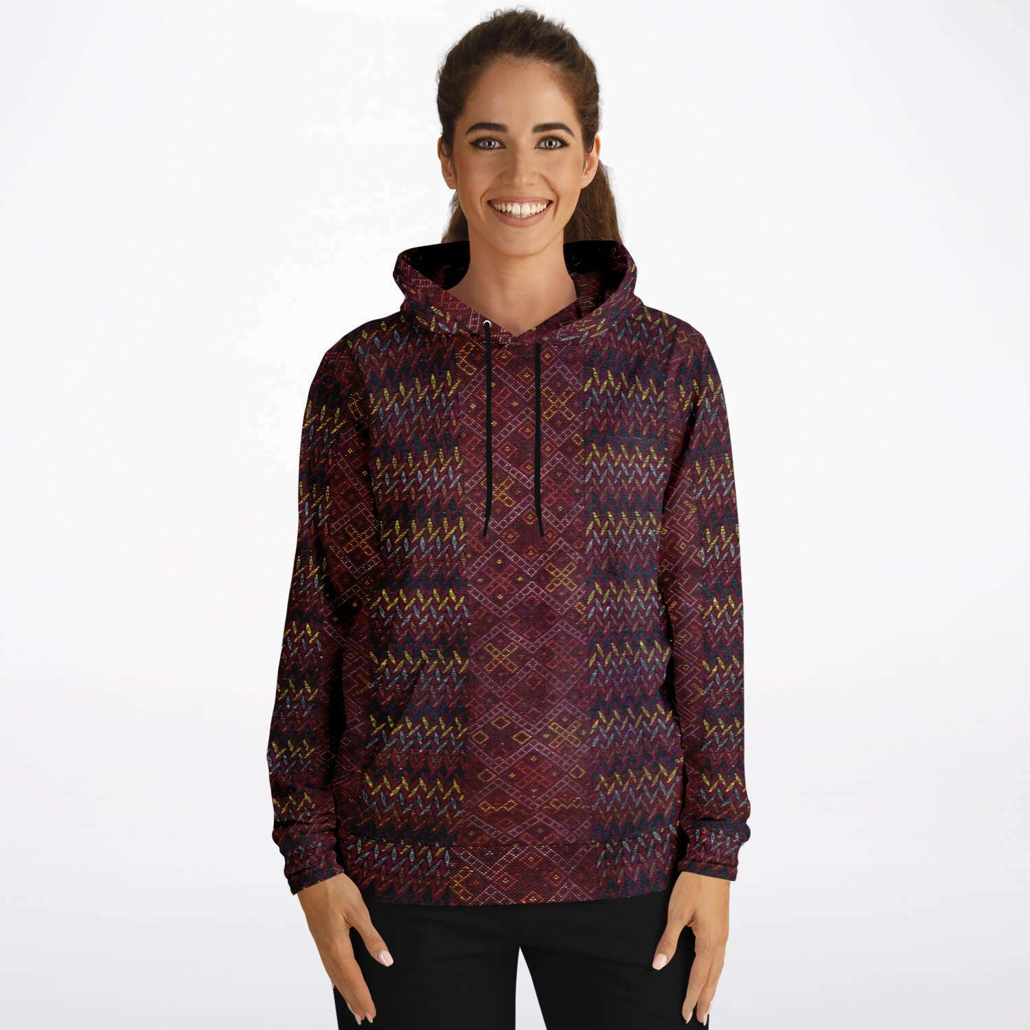 Antique Unisex Ikat-Inspired Ethnic Boho Bohemian Hippy Batik Thai Bali Indonesia SE Asian Textile Design Tribal Pullover Hoodie