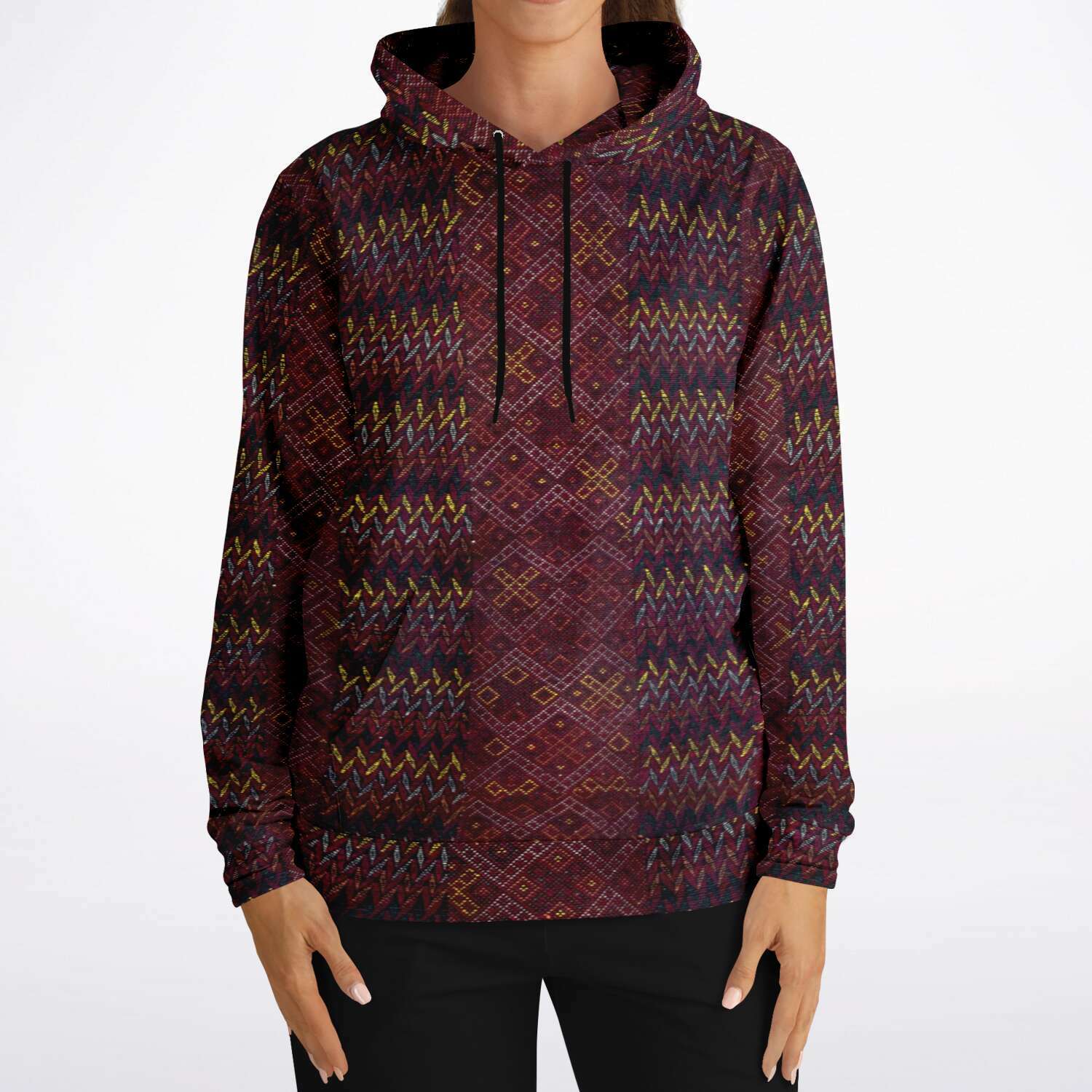 Antique Unisex Ikat-Inspired Ethnic Boho Bohemian Hippy Batik Thai Bali Indonesia SE Asian Textile Design Tribal Pullover Hoodie