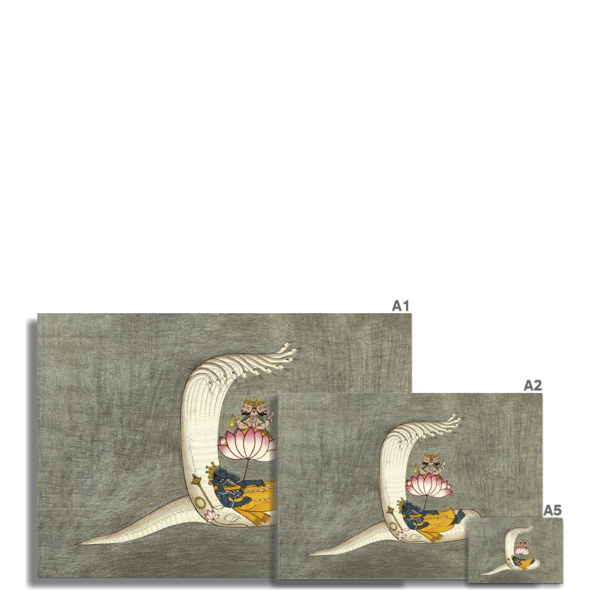 Antique Vishnu, Brahma, Naga, Cosmic Universe Creation Hindu Yoga Yogic Vedic Cosmology Lotus Serpent Fine Art Print