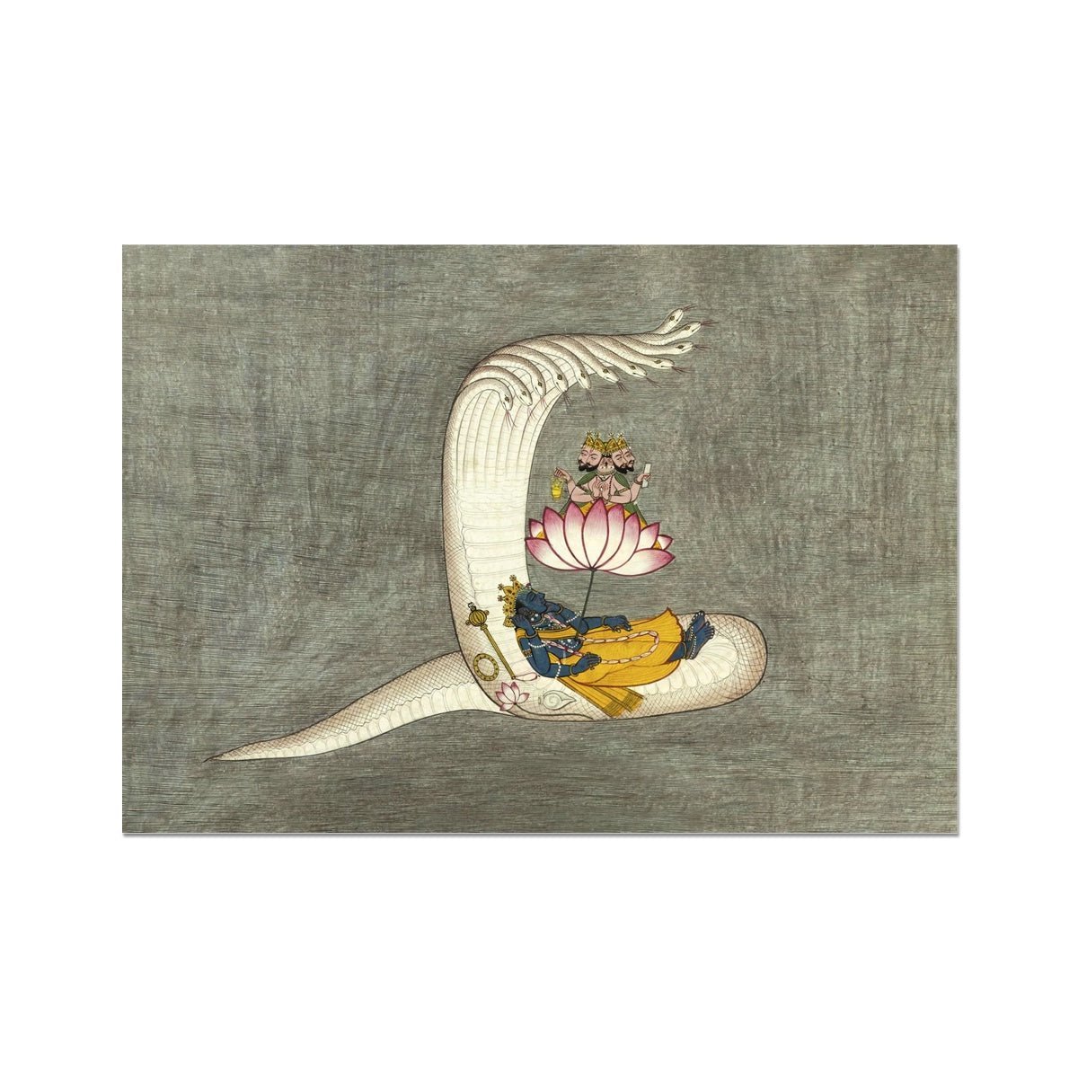 Antique Vishnu, Brahma, Naga, Cosmic Universe Creation Hindu Yoga Yogic Vedic Cosmology Lotus Serpent Fine Art Print