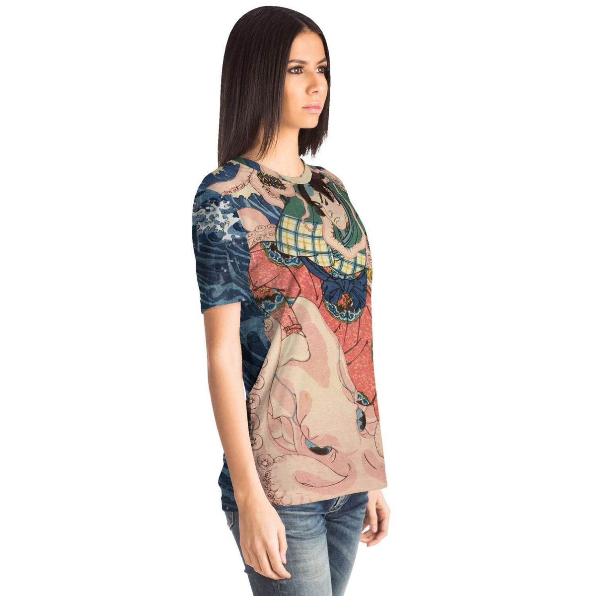 Ario-Maru Fighting a Giant Octopus with a Sword on the Seashore | Utagawa Kuniyoshi Japanese Vintage Woodblock Ukiyo-e Samurai T-Shirt Tee