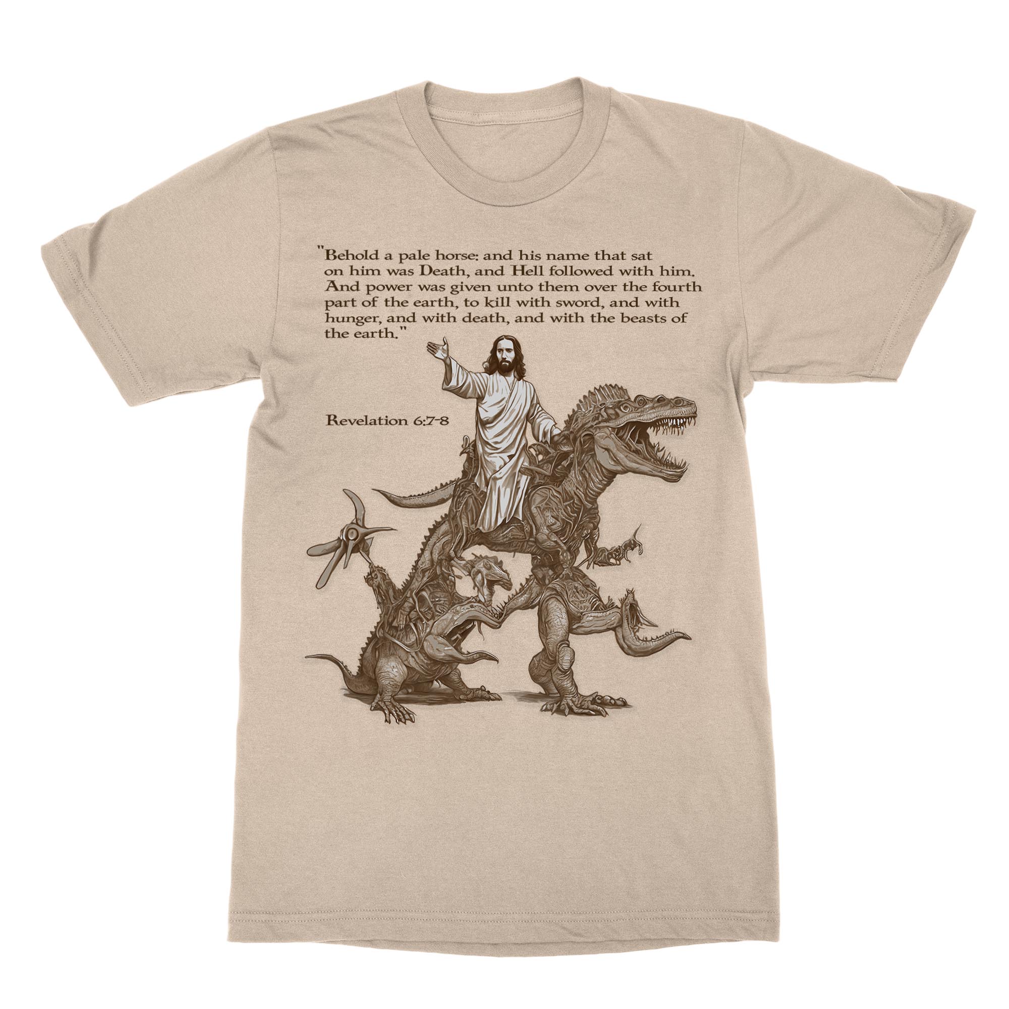 T-Shirts XS / Heather Tan Armageddon: Wrathful Jesus Returns with His Alien Army, The Second Coming, Apocalypse Graphic Art T-Shirt
