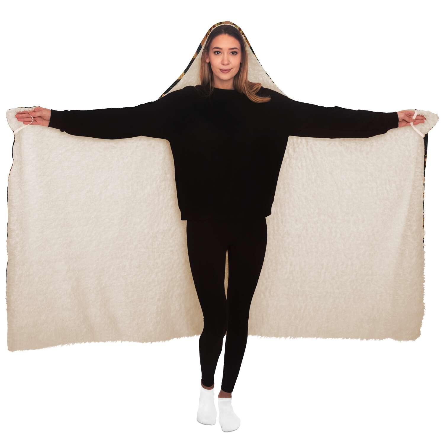 Hooded Blanket - AOP Adult / Premium Sherpa Asante Culture Inspired Hooded Blanket