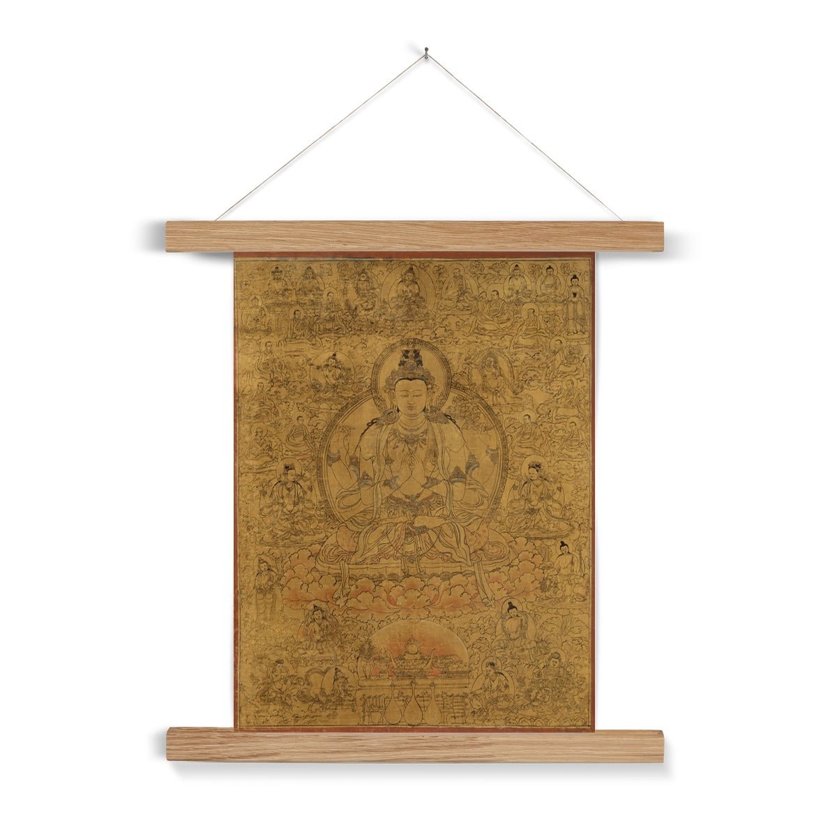 Fine art 6"x8" / Natural Frame Avalokiteshvara, Tibetan Buddhist Compassion Deity | Guan Yin, Kuan Yin Om, Dalai Lama, Yoga Meditation Fine Art Print with Hanger