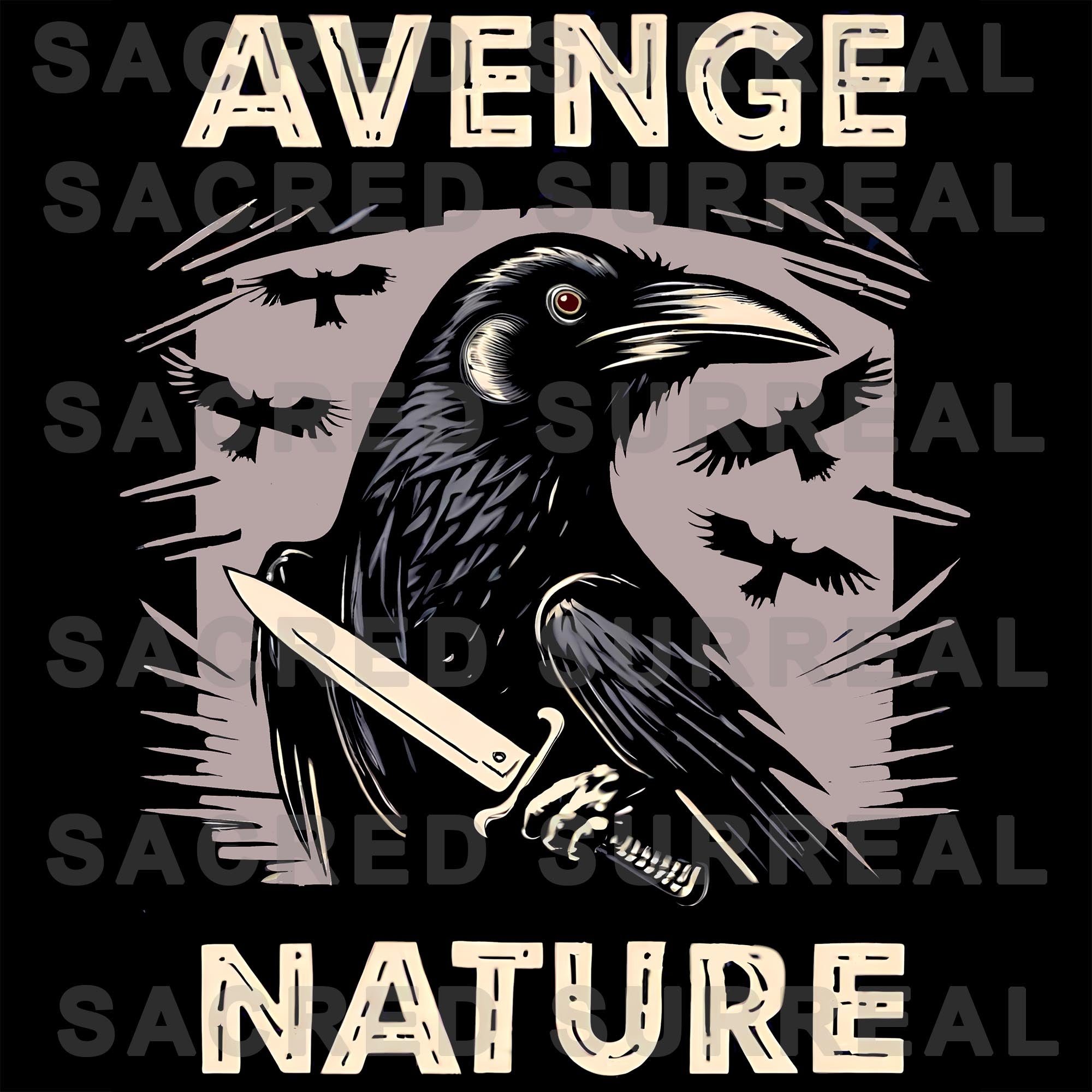 Avenge Nature, Green Eco Warrior for Mother Earth | Climate Chaos, 6th Great Extinction | A Murder of Crows & Owls Funny Graphic Art T-Shirt-Sacred Surreal