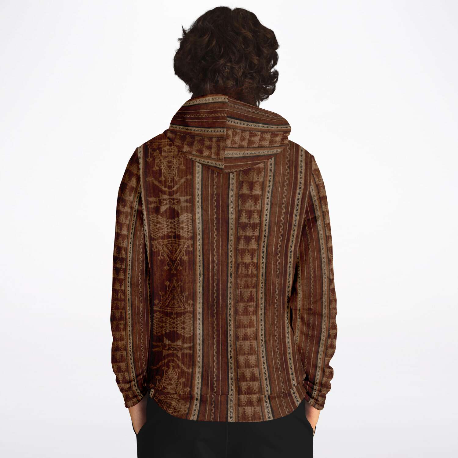 Fashion Hoodie - AOP Bali Ikat Bronze Hippy Hoodie | Boho Batik SE Asian Unisex Jacket | Indonesian Hooded Sweatshirt | Tribal Pullover Hoodie