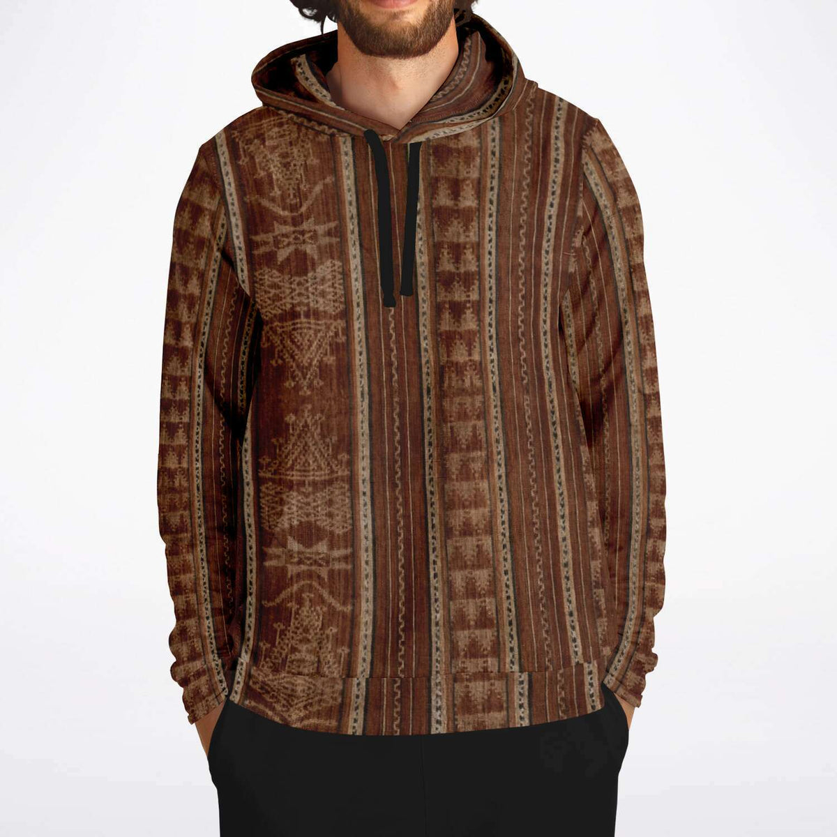 Bali Ikat Bronze Hippy Hoodie | Boho Batik SE Asian Unisex Jacket | Indonesian Hooded Sweatshirt | Tribal Pullover Hoodie