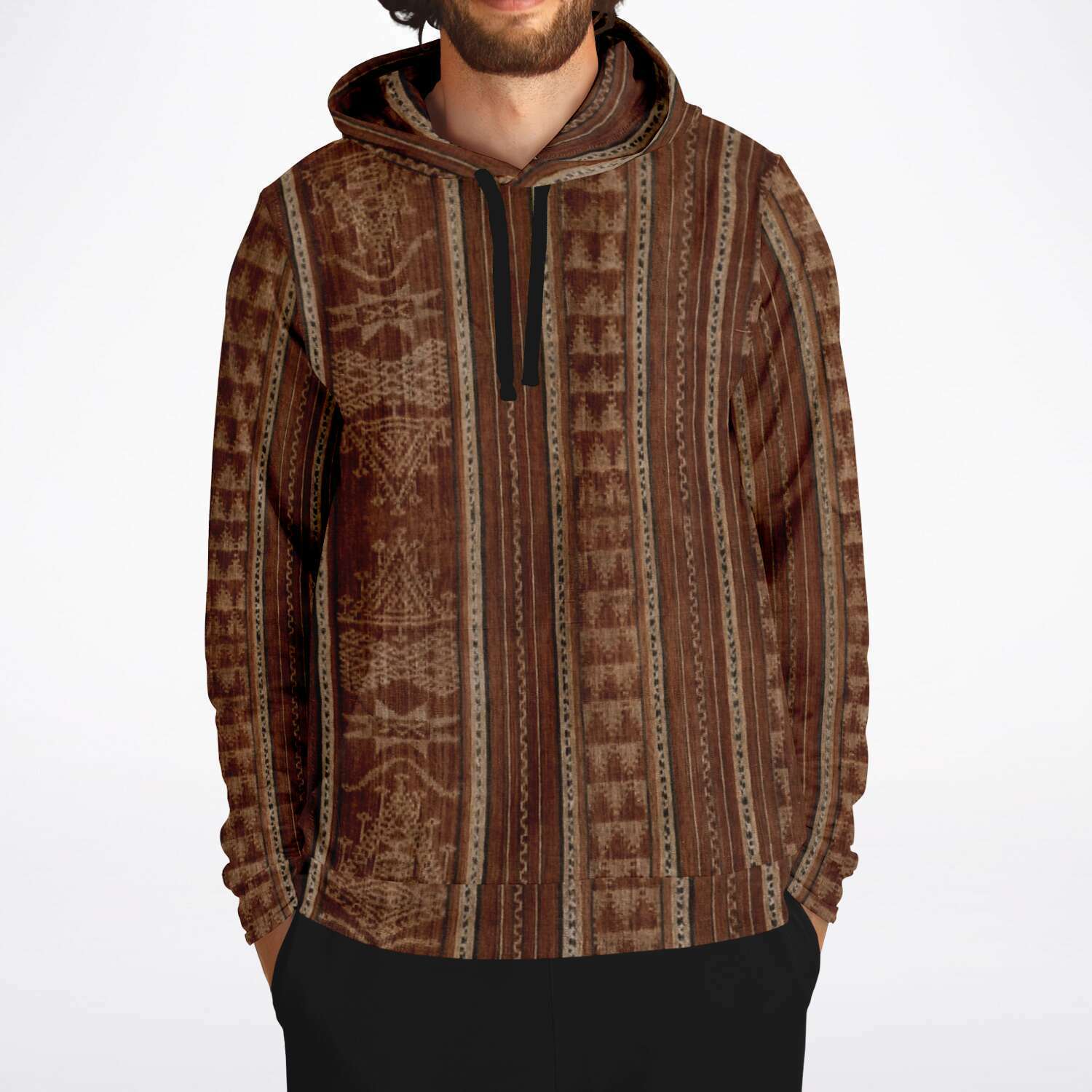 Bali Ikat Bronze Hippy Hoodie | Boho Batik SE Asian Unisex Jacket | Indonesian Hooded Sweatshirt | Tribal Pullover Hoodie