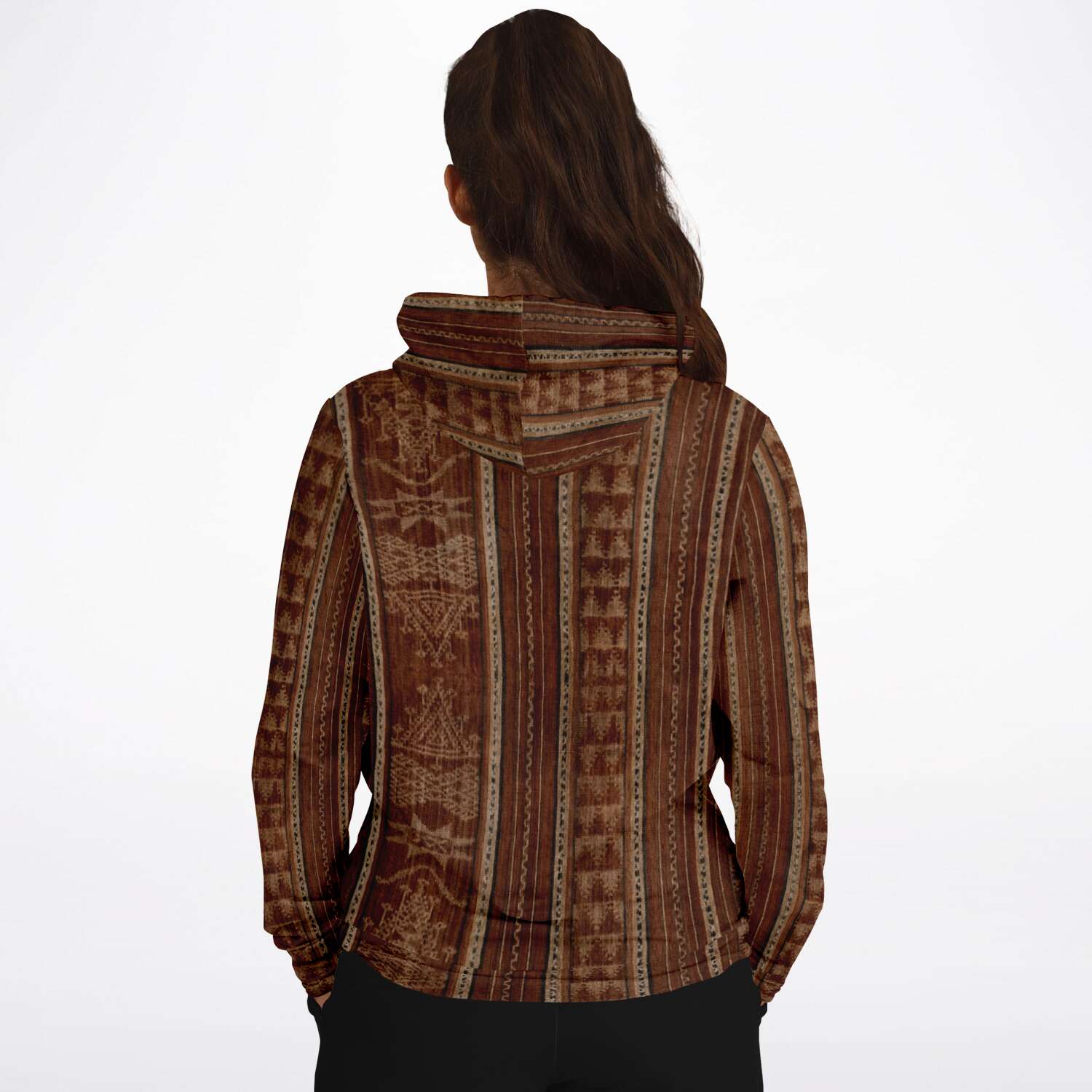 Bali Ikat Bronze Hippy Hoodie | Boho Batik SE Asian Unisex Jacket | Indonesian Hooded Sweatshirt | Tribal Pullover Hoodie