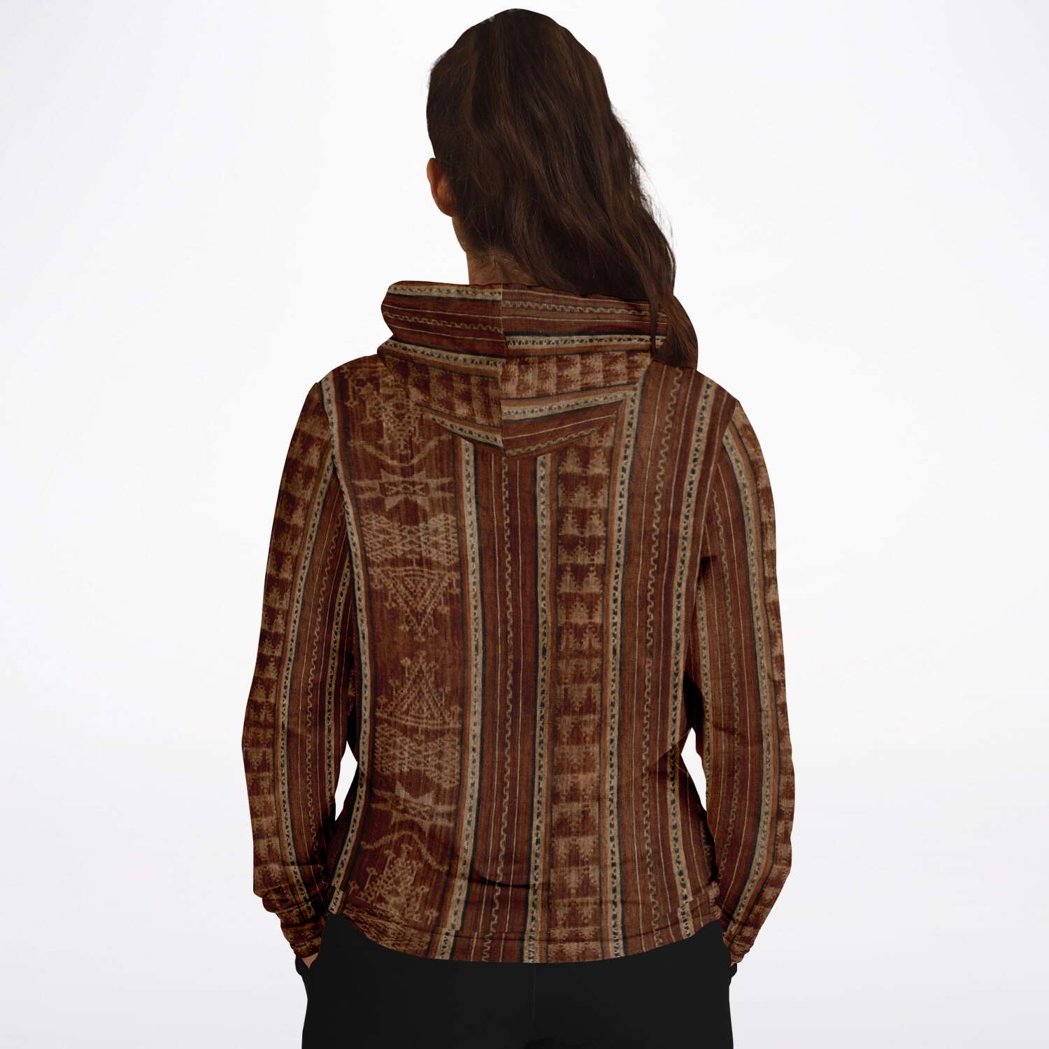 Fashion Hoodie - AOP Bali Ikat Bronze Hippy Hoodie | Boho Batik SE Asian Unisex Jacket | Indonesian Hooded Sweatshirt | Tribal Pullover Hoodie