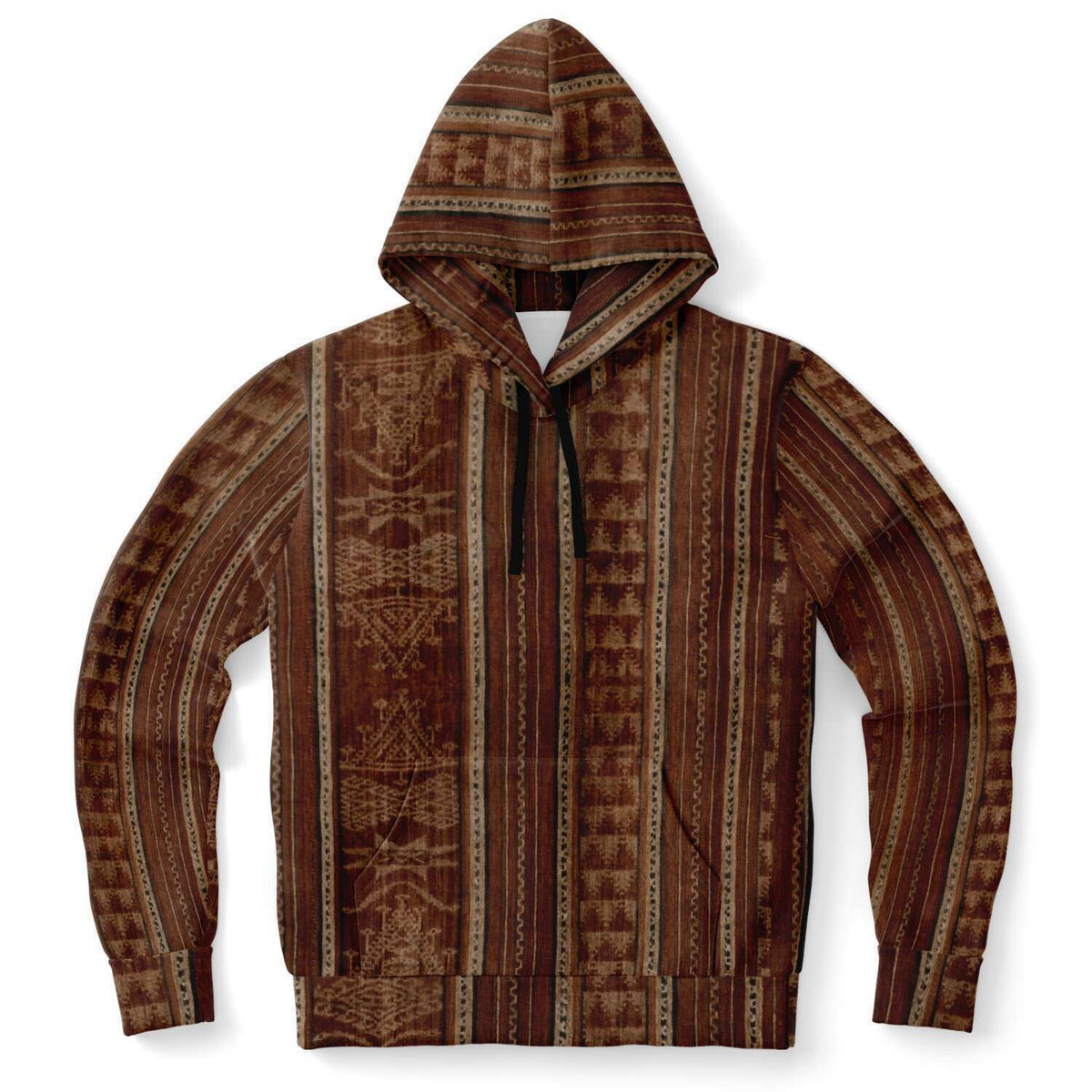Fashion Hoodie - AOP XS Bali Ikat Bronze Hippy Hoodie | Boho Batik SE Asian Unisex Jacket | Indonesian Hooded Sweatshirt | Tribal Pullover Hoodie