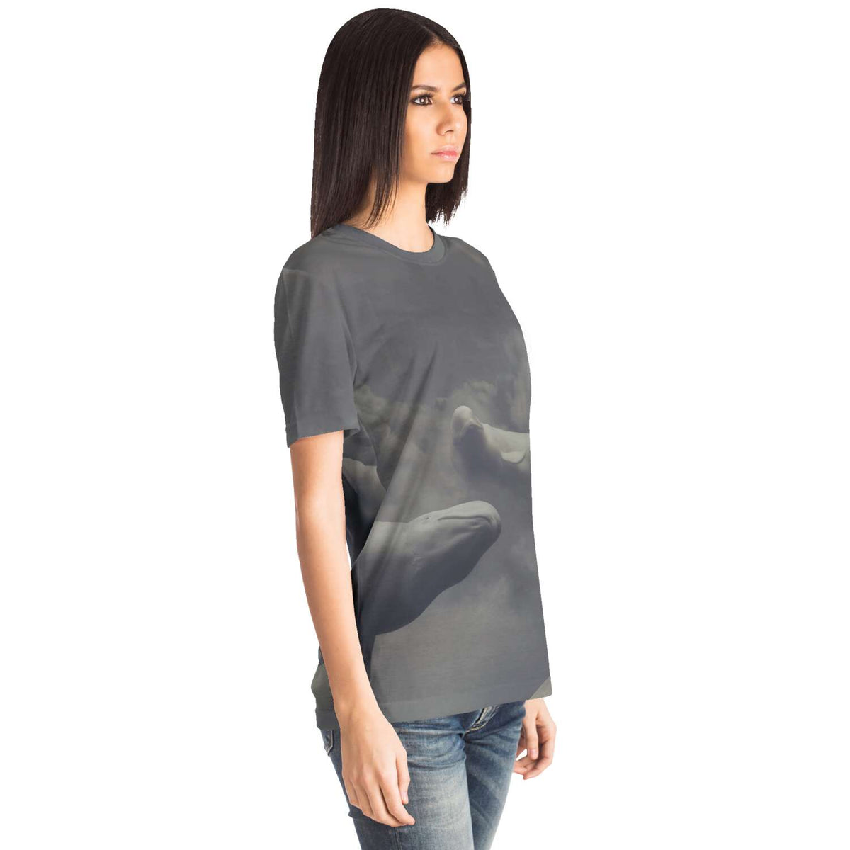 Beluga Dreams Whale Orca Deep Sea Ocean Fantasy Clouds Graphic Tee T-Shirt