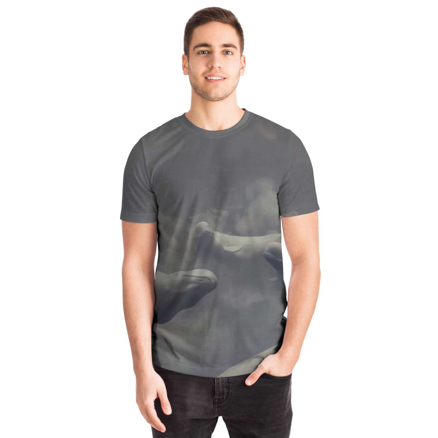Beluga Dreams Whale Orca Deep Sea Ocean Fantasy Clouds Graphic Tee T-Shirt