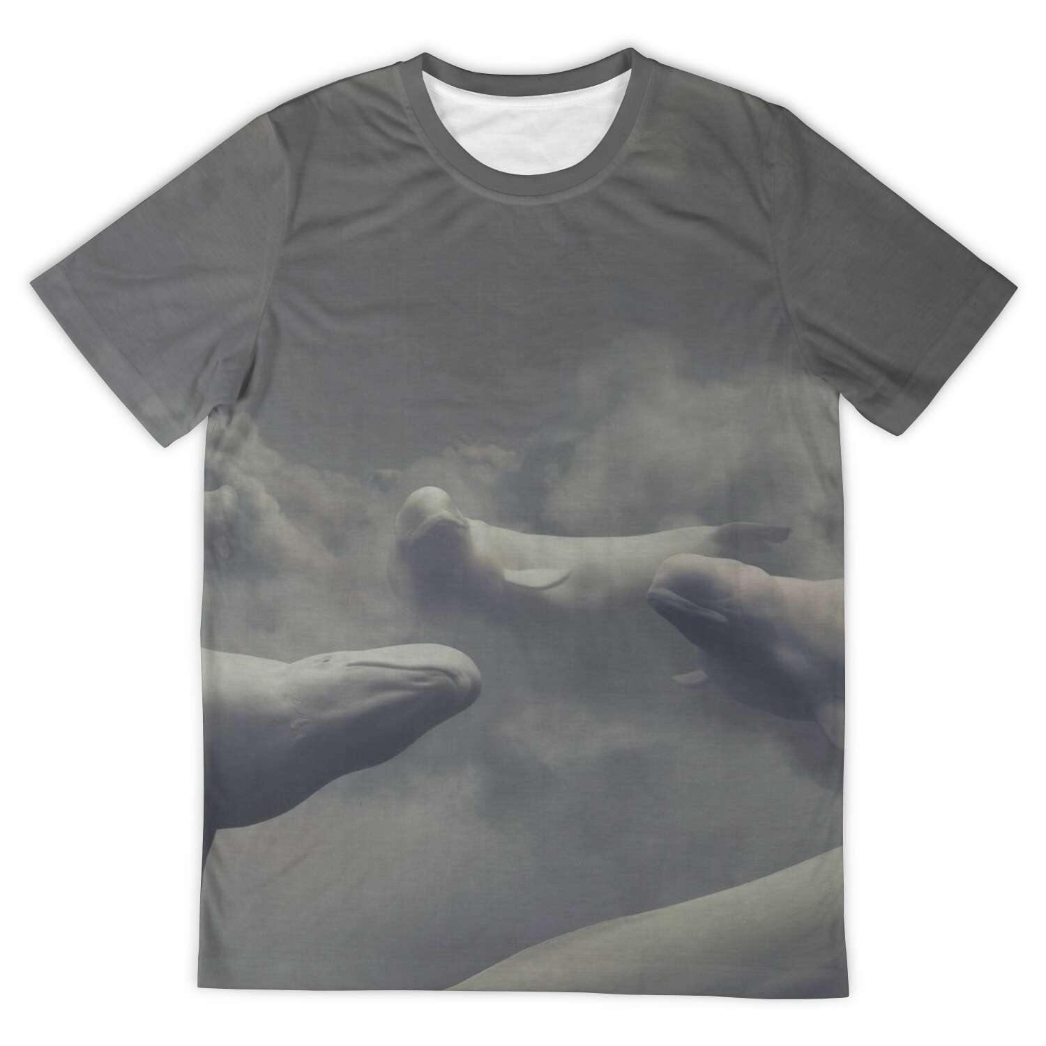 Beluga Dreams Whale Orca Deep Sea Ocean Fantasy Clouds Graphic Tee T-Shirt