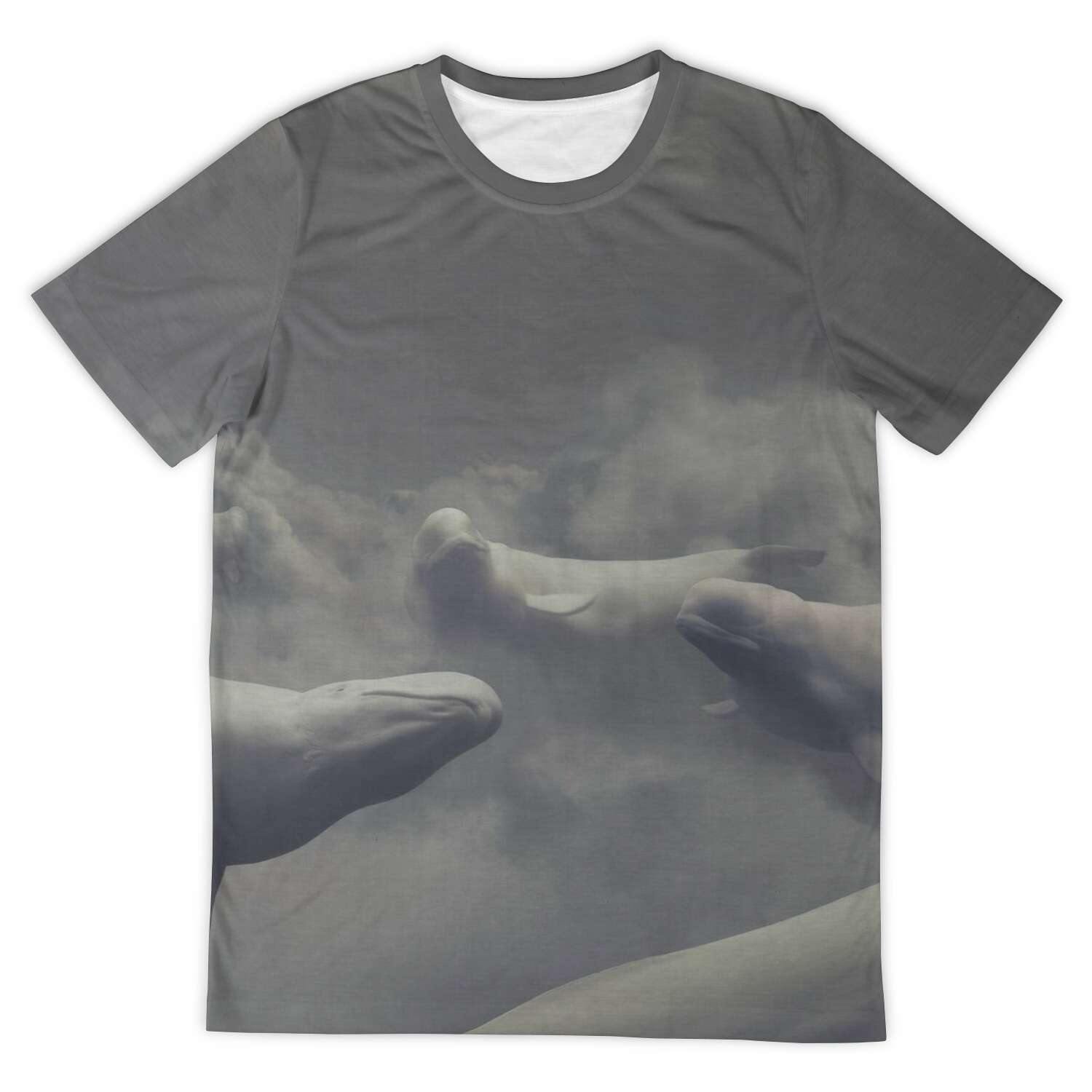 AOP T-Shirt XS Beluga Dreams Whale Orca Deep Sea Ocean Fantasy Clouds Graphic Tee T-Shirt