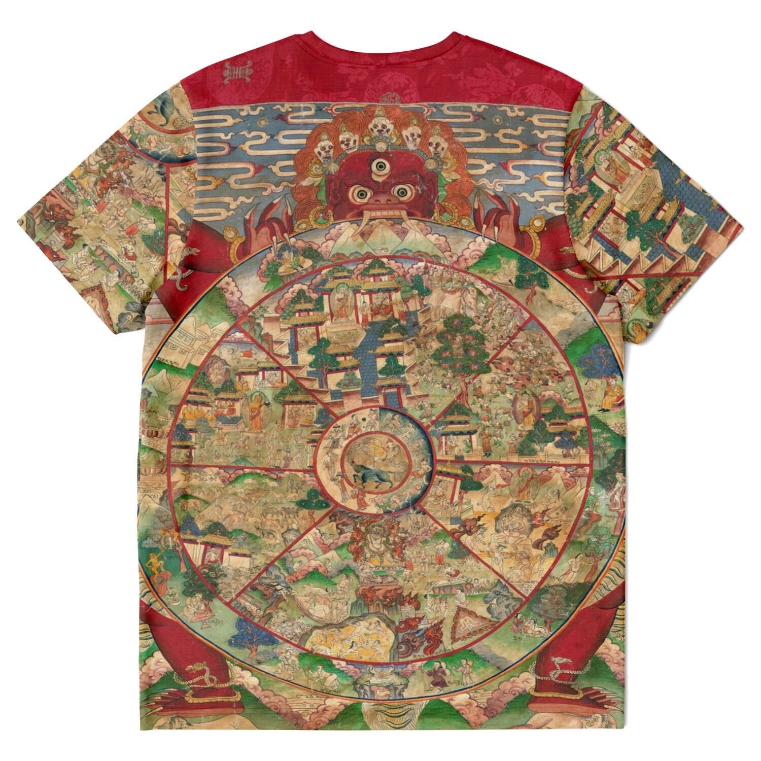 T-shirt Bhavacakra Mandala (The Wheel of Life Thangka) Buddhist Vintage Vajrayana Tibetan T-Shirt