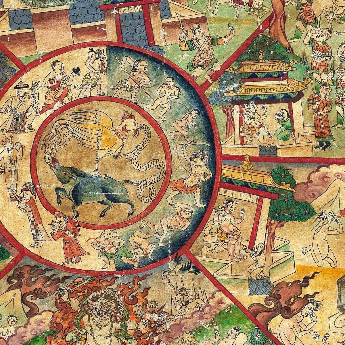 Bhavacakra Mandala (The Wheel of Life Thangka) Buddhist Vintage Vajrayana Tibetan T-Shirt