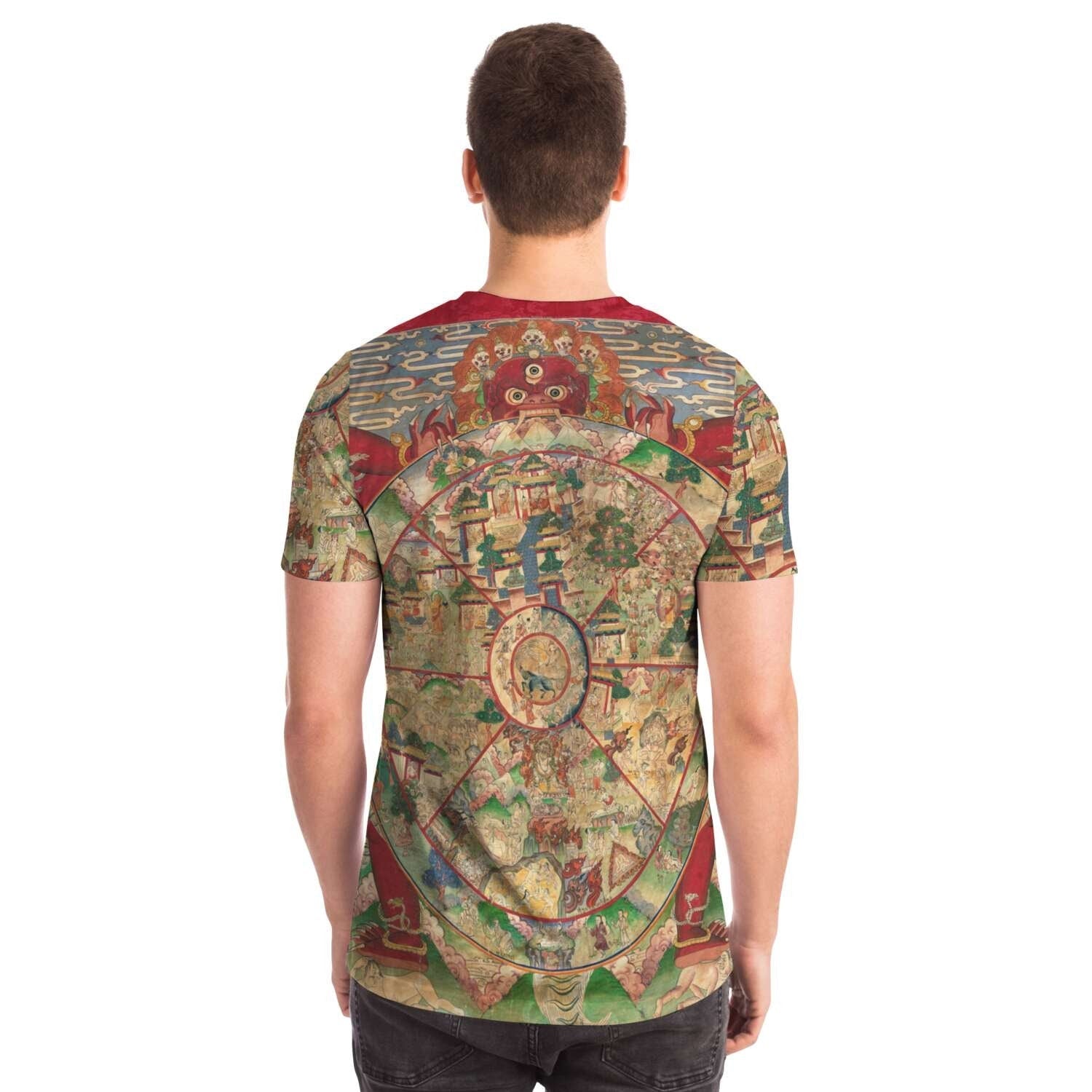 T-shirt Bhavacakra Mandala (The Wheel of Life Thangka) Buddhist Vintage Vajrayana Tibetan T-Shirt